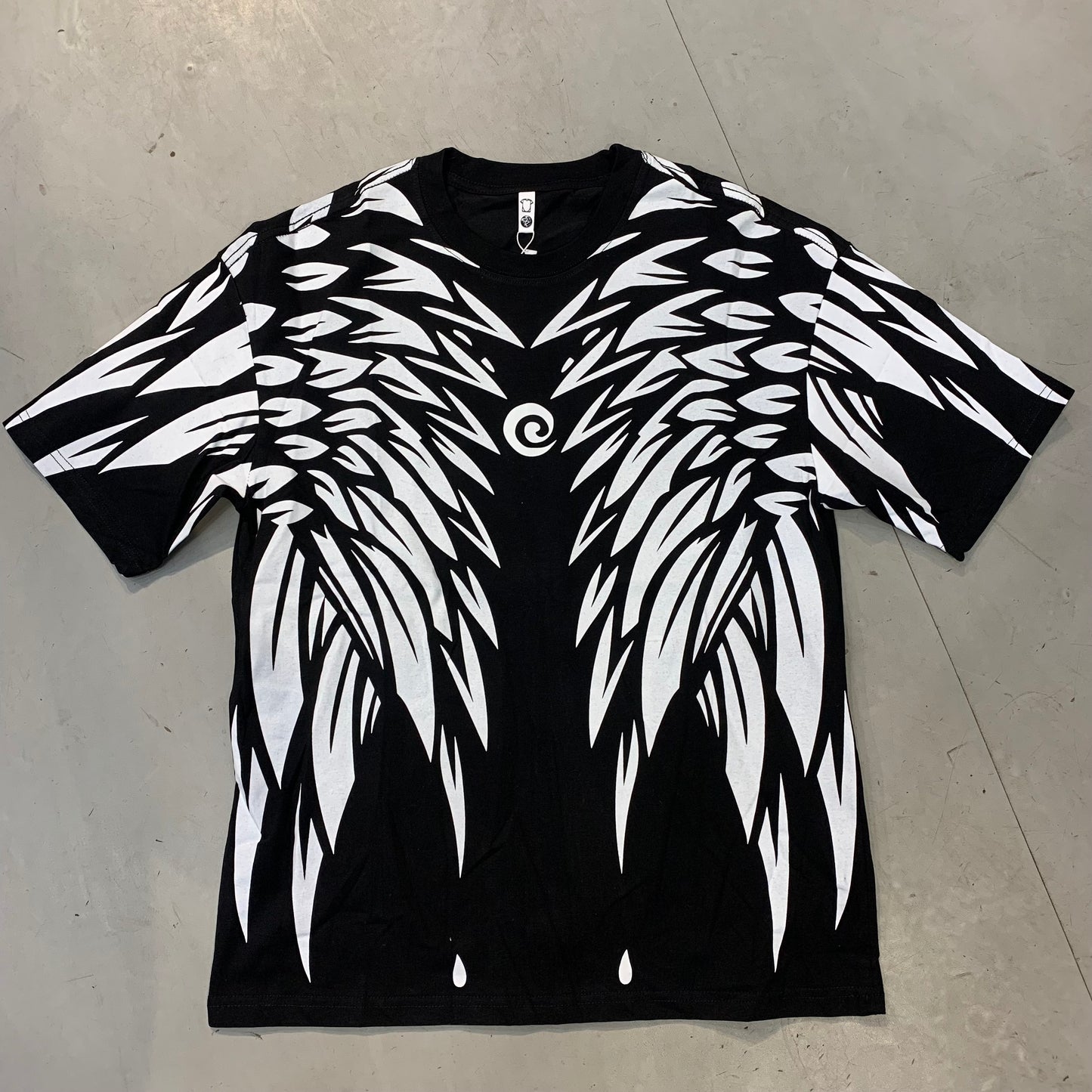 FASHION Black Colour White Wings Print With Imported Oversized Unisex TShirt 9004