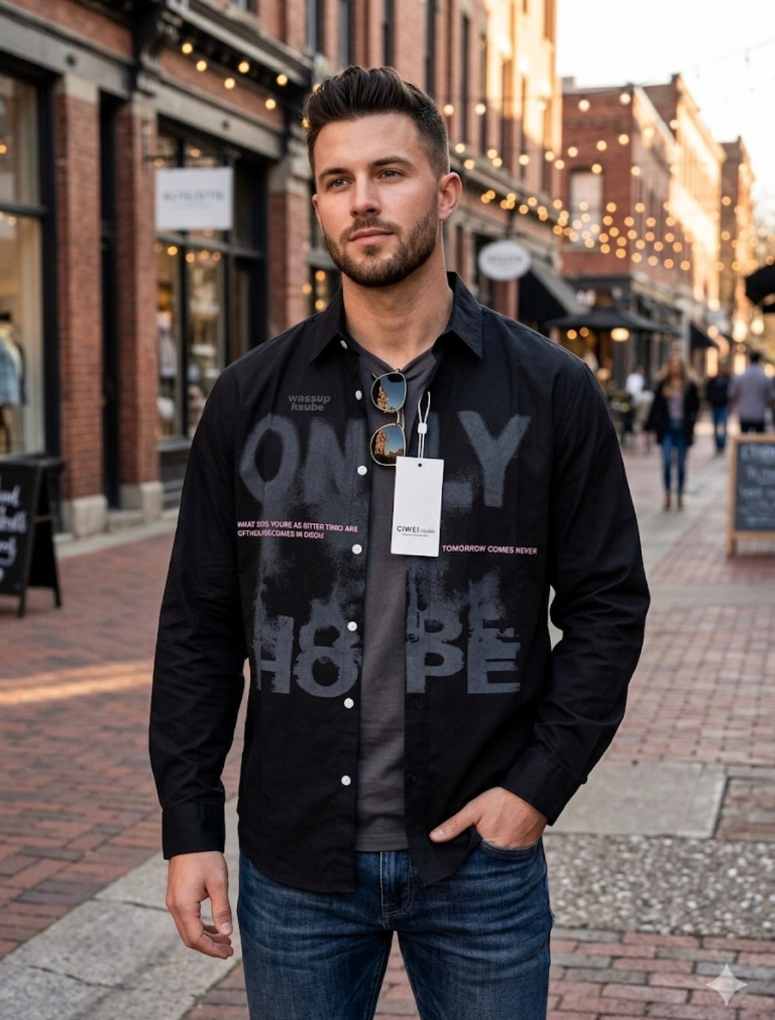 Ciwei .Studio Black Colour Grey Pink Print Full Sleeve Imported Men’s Shirt D108