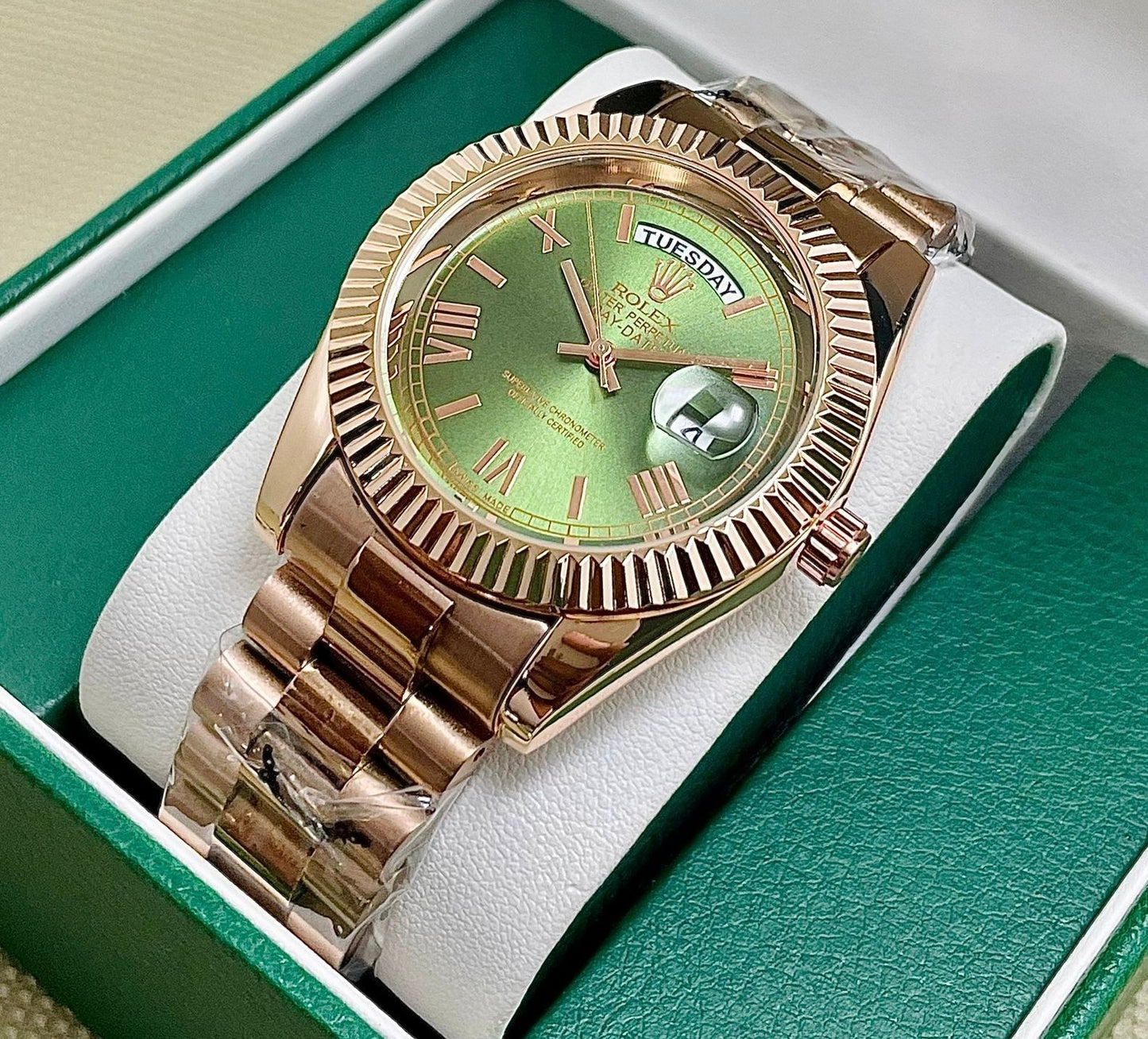 LOR Copper Chain Automatic Chrono Green Dial Men Watch 400362