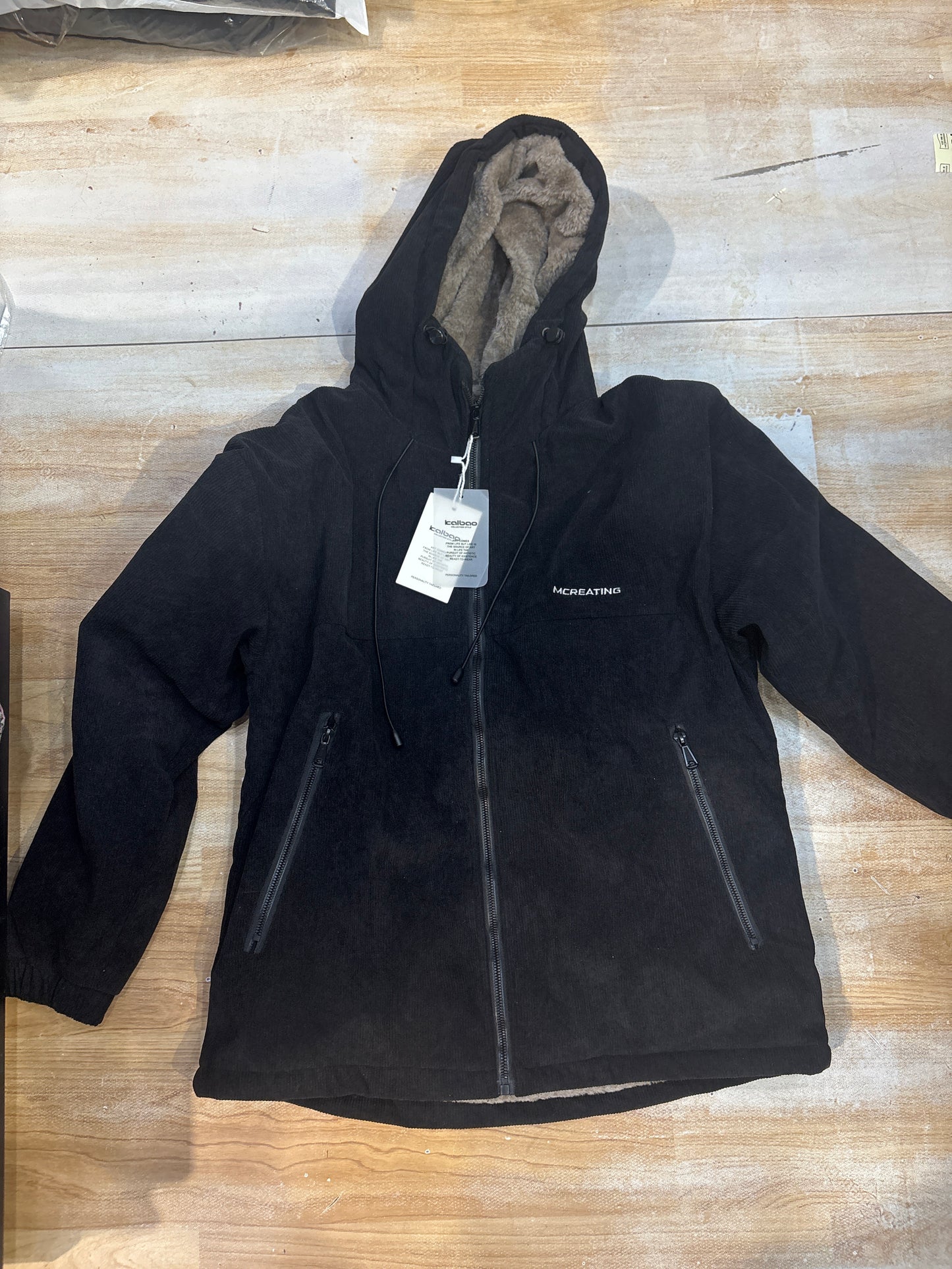 MCREATING Full Black Colour Heavy Quality Corduroy Style Hooded Jacket K-8896JR