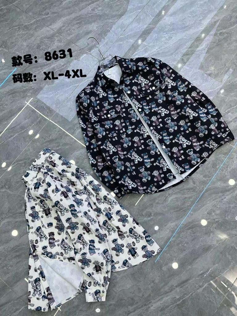 Unique Design Black Colour Teddy Print Full Sleeve Shacket 8631
