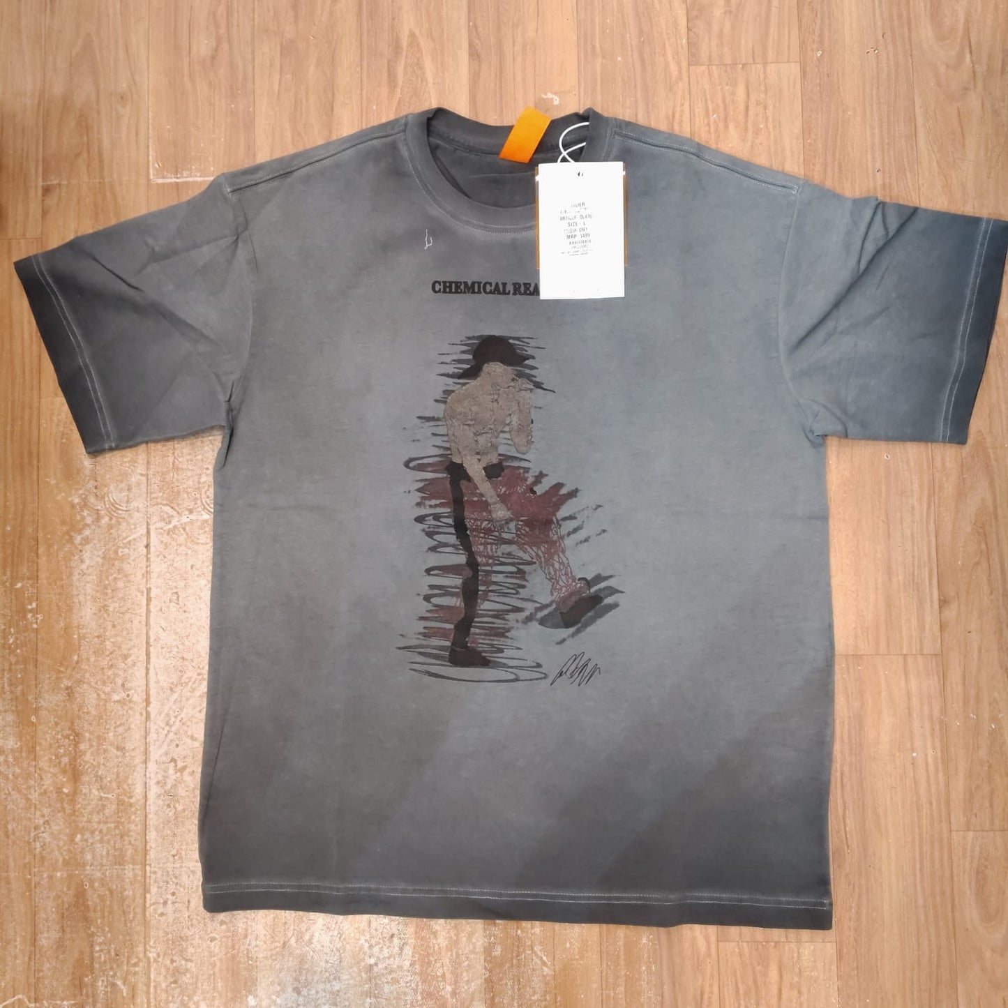 OUTLIER Dark Grey Colour Chemical Reaction Print Premium Quality Round Neck T-Shirt OL 476