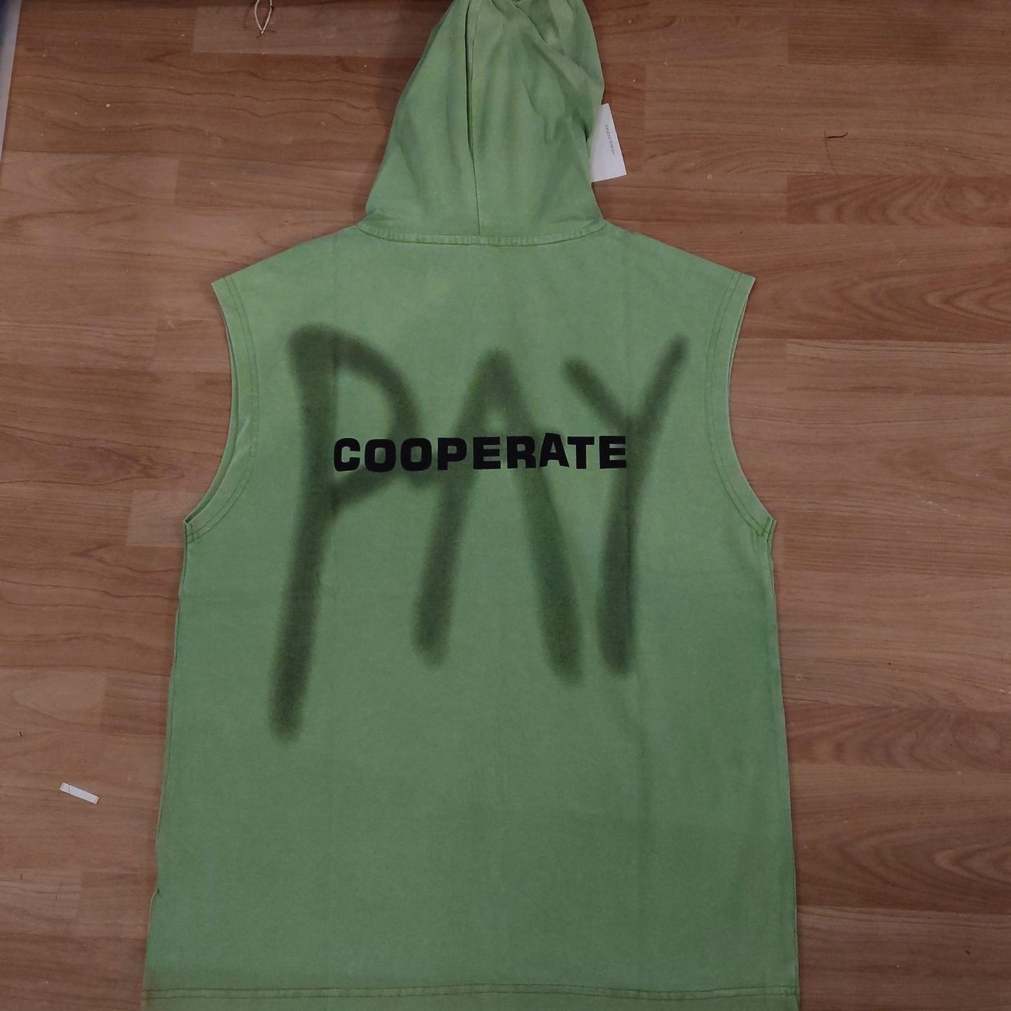 OUTLIER Green Colour Back Print Premium Quality Sleeveless With Hood T-Shirt OL 462