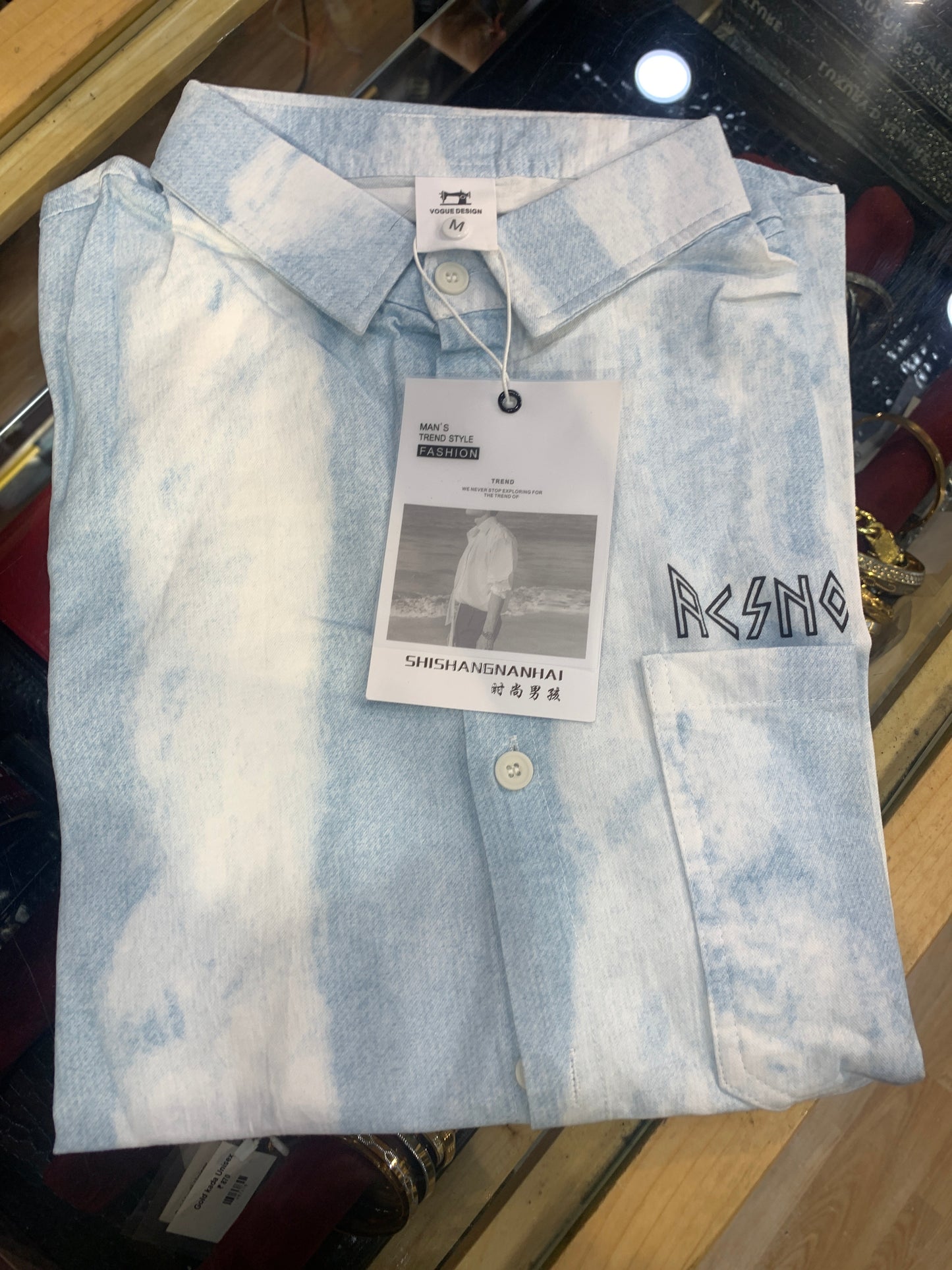Vogue Design White Blue Shirt Half Sleeve Drop Shoulder W930