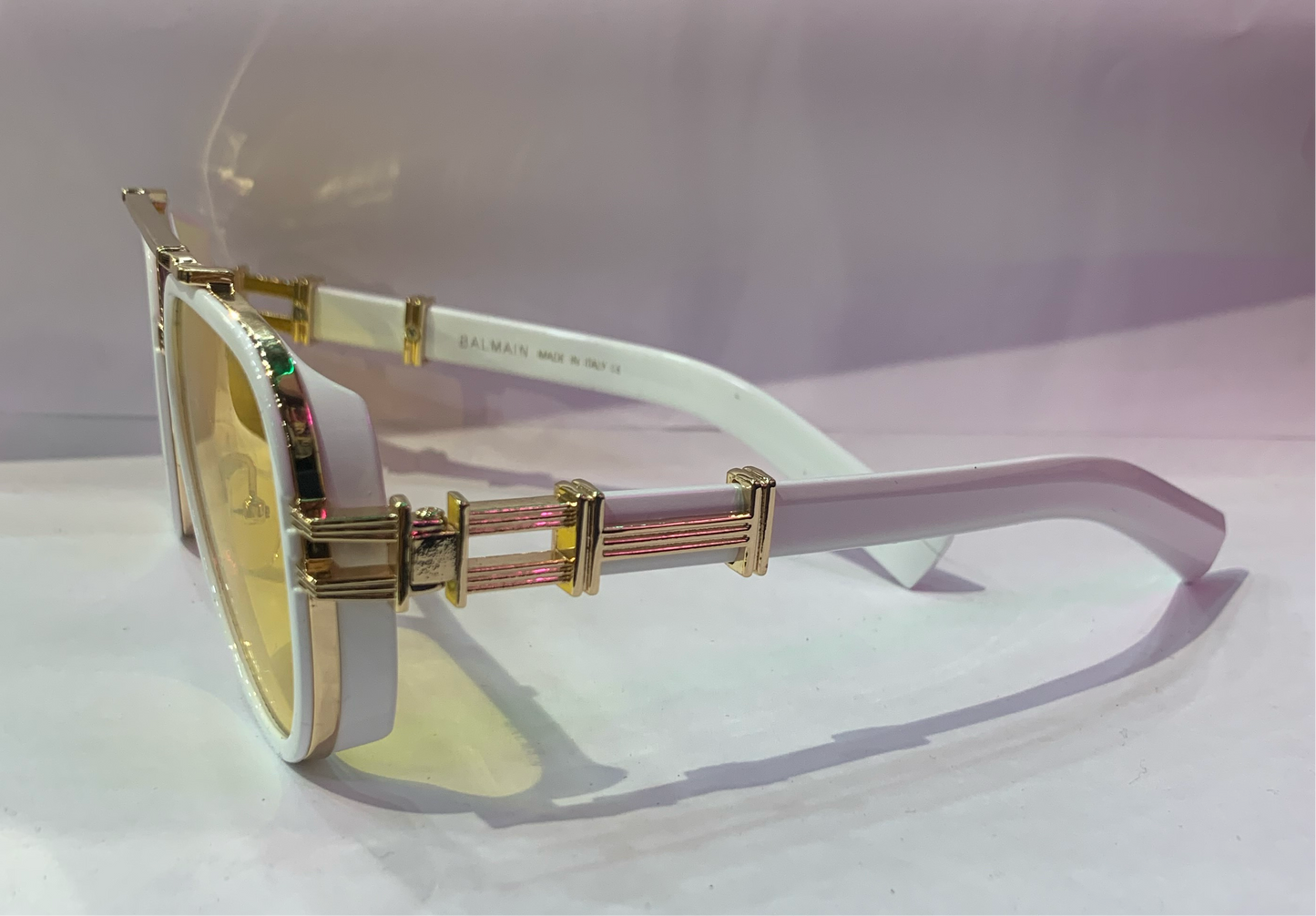 LAB Glossy White Golden Frame Yellow Shade Unisex Sunglasses 98243 58 18-145