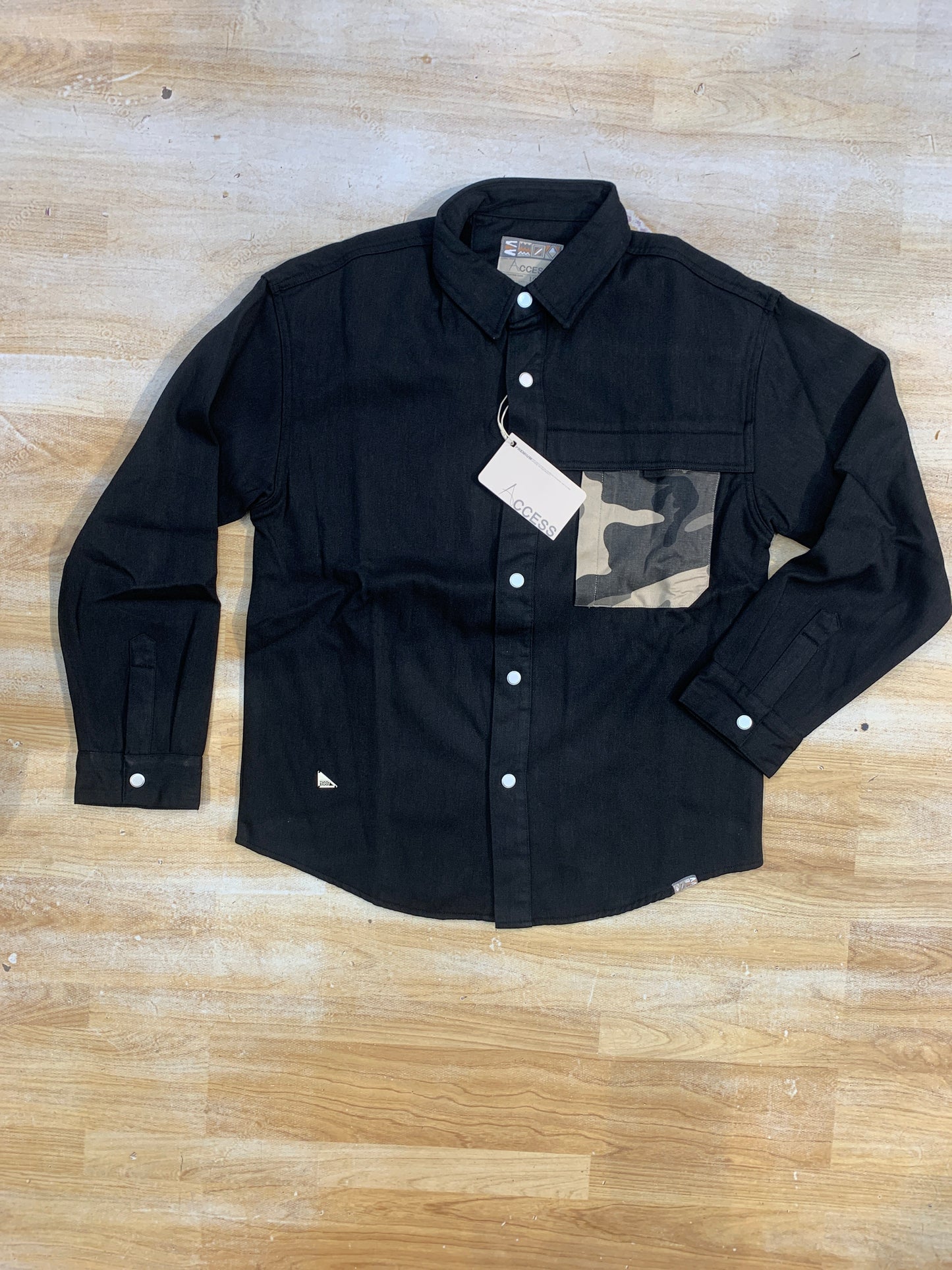 ACCESS Black Colour Military Pocket Imported Denim Shacket SIWN-10