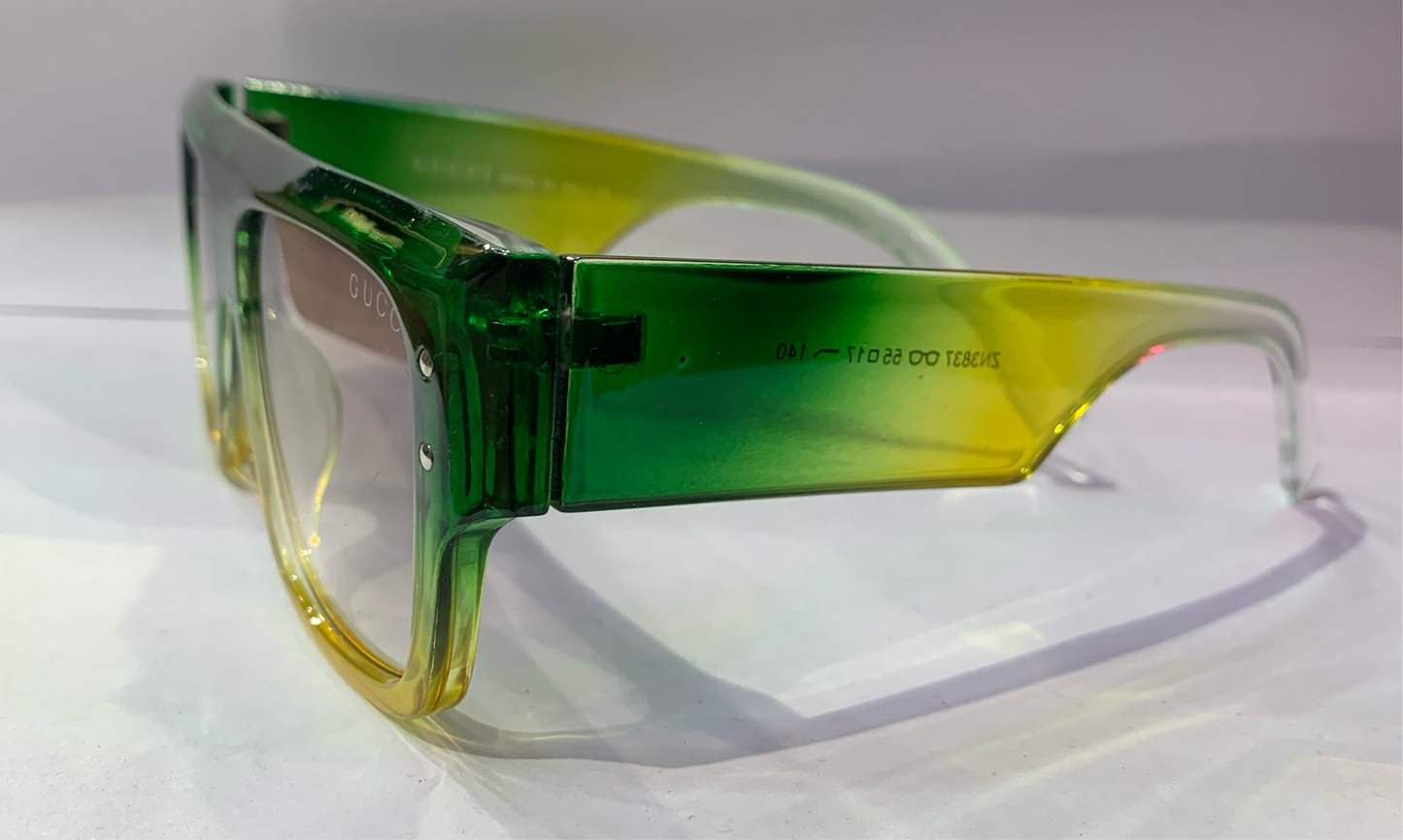 CUG Green Yellow Frame Trancy Black Shade Green Yellow Stick Unisex Sunglasses ZN3837 55 17-140