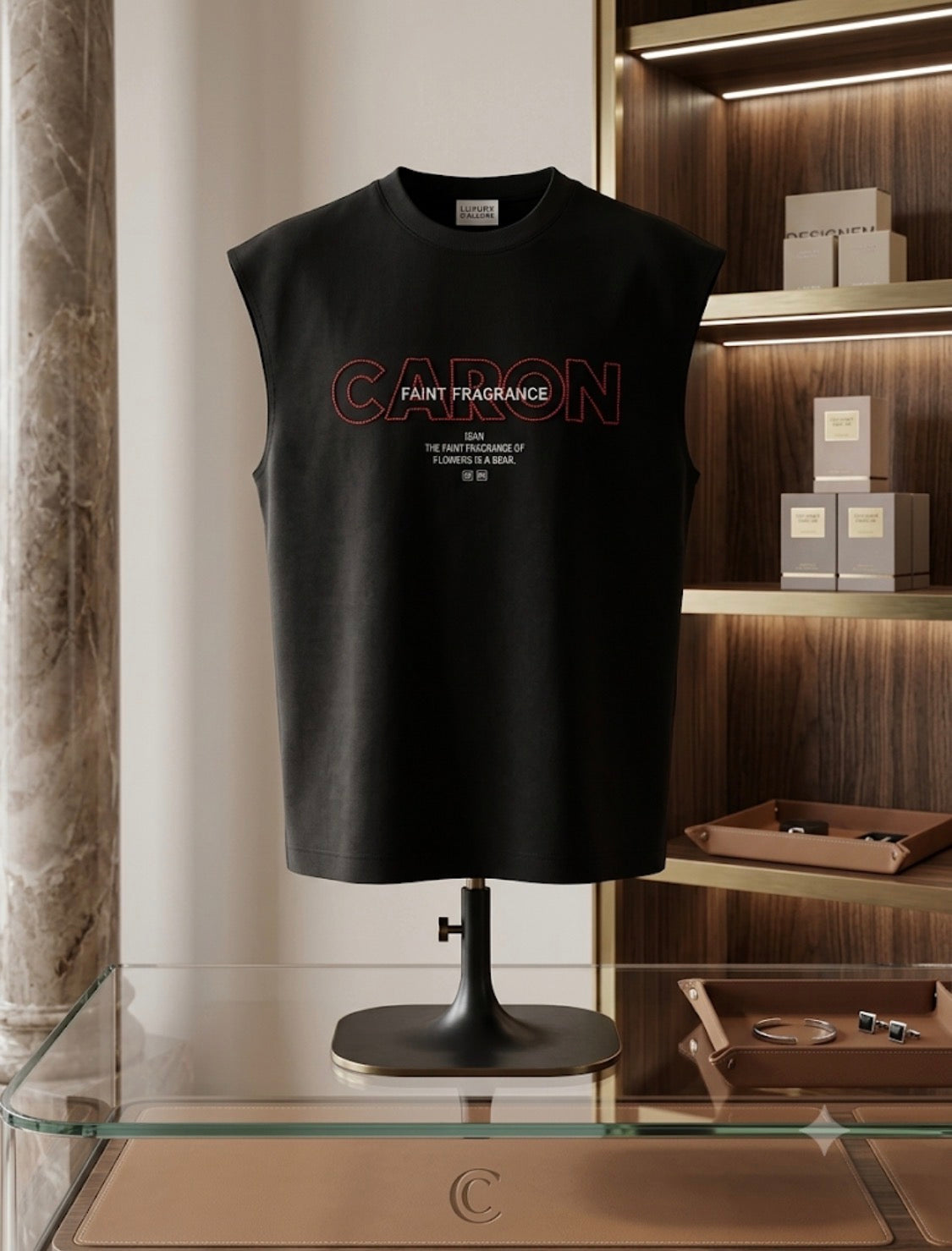 NANQUAN1988 Black Colour Caron Embroidery Cut Sleeve Sando YP6609