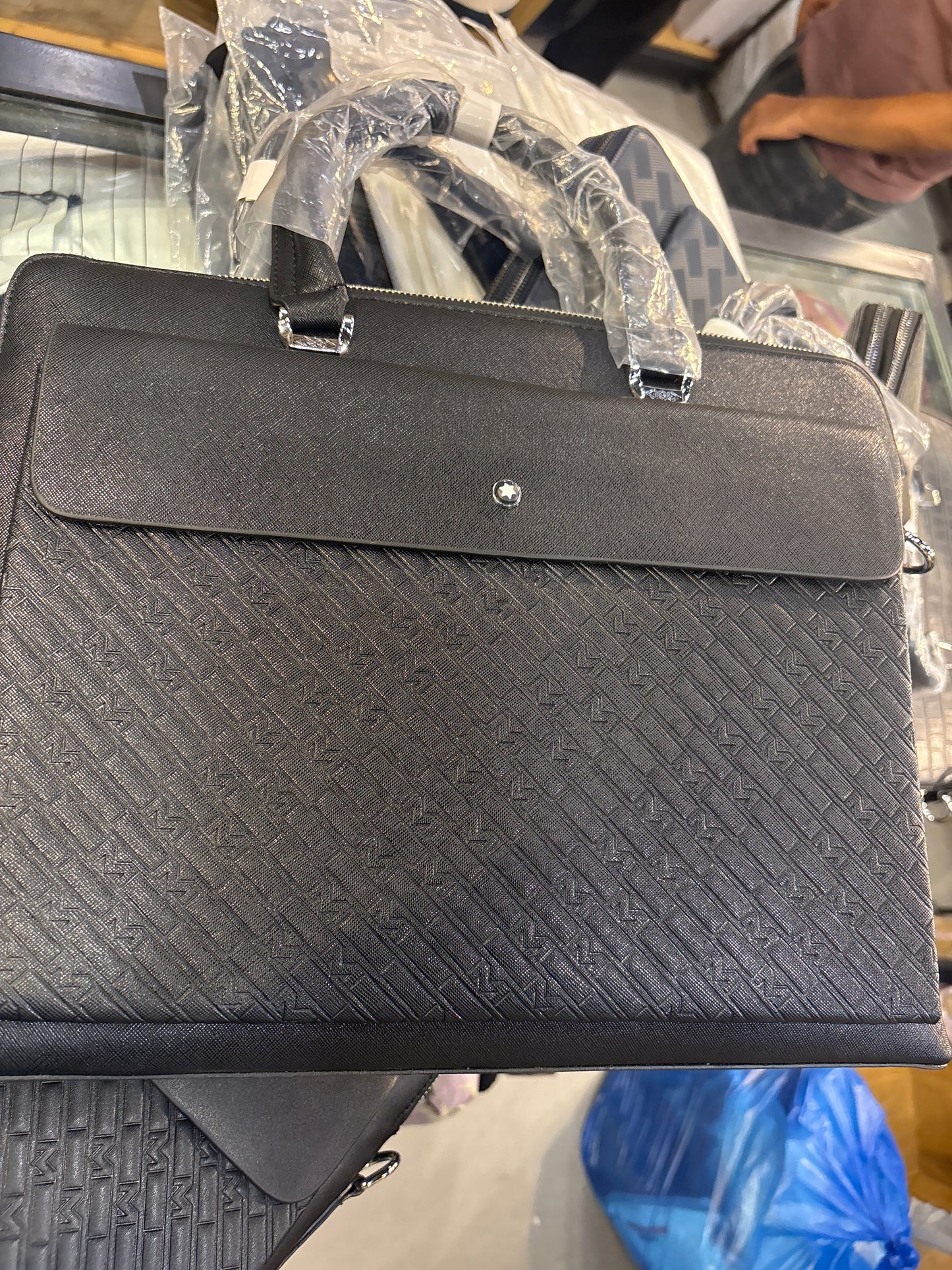 Nom Black Colour Black Flap Pocket Logo Print Multi Zip Laptop Bag WY1977-5#