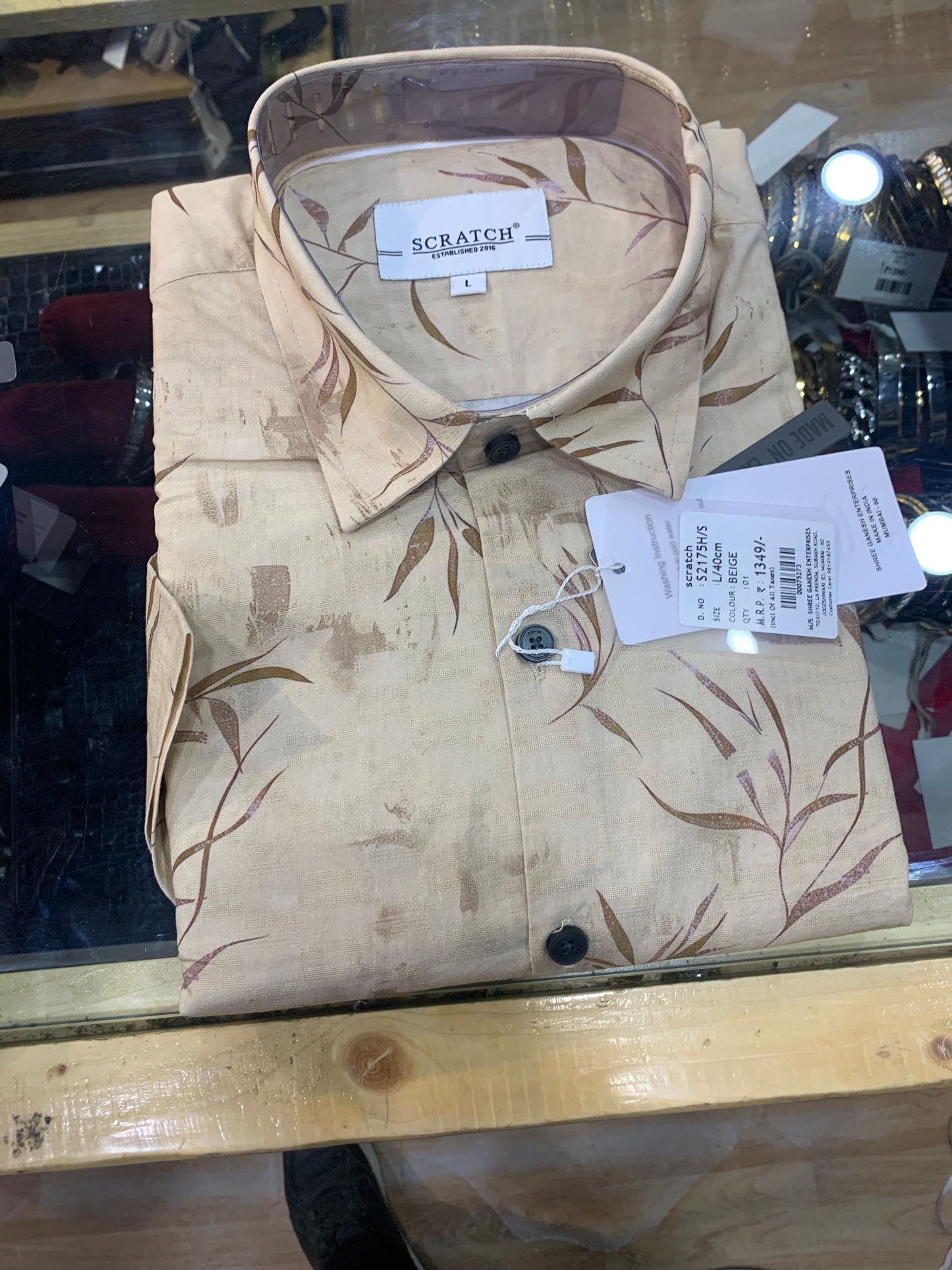 Cream Brown Life Print SCRATCH Shirt Haft Sleeve 00075273