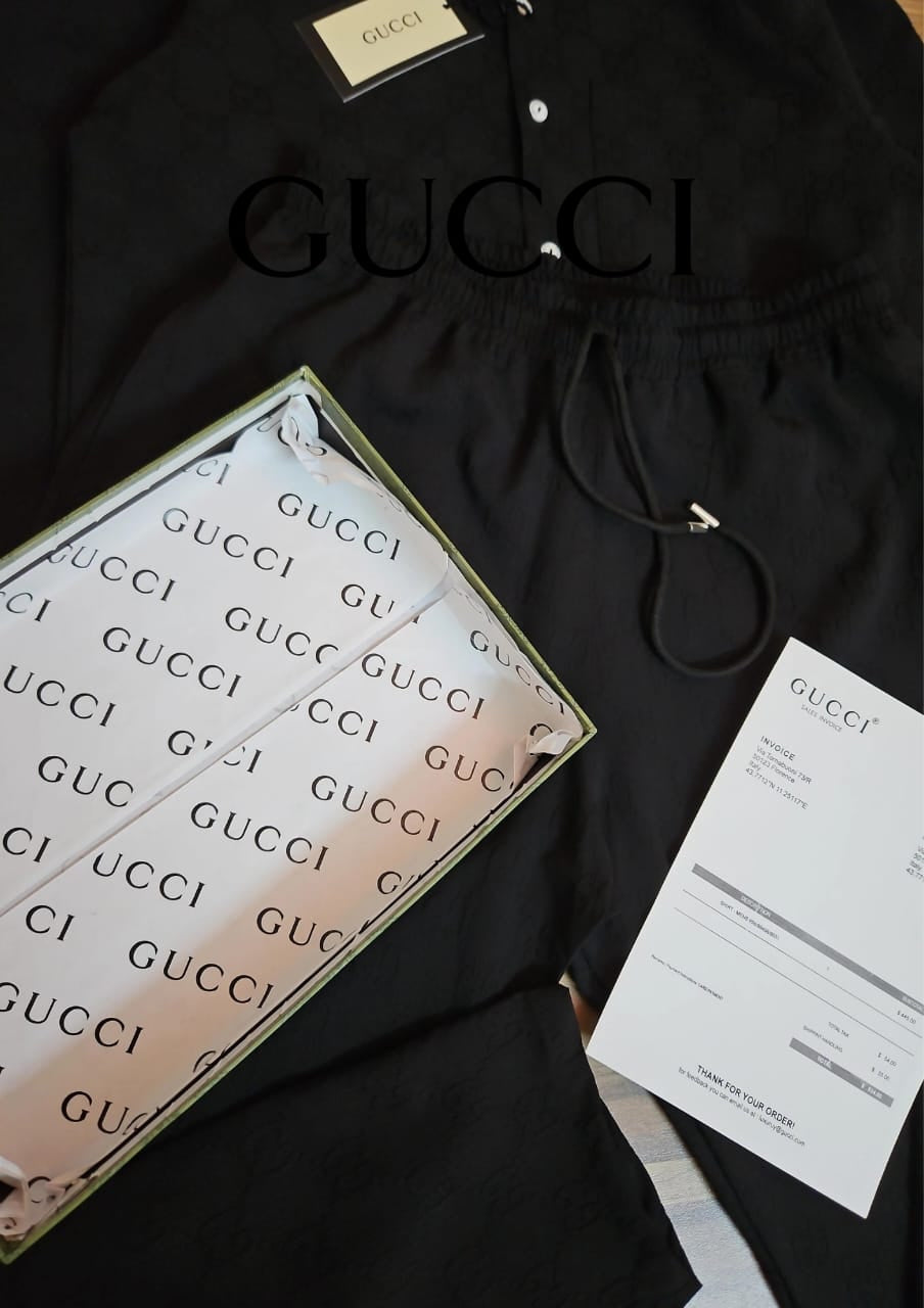 CUG Black Colour With Black Monogram Premium Quality Full Shirt With Lower Coord Set 526301