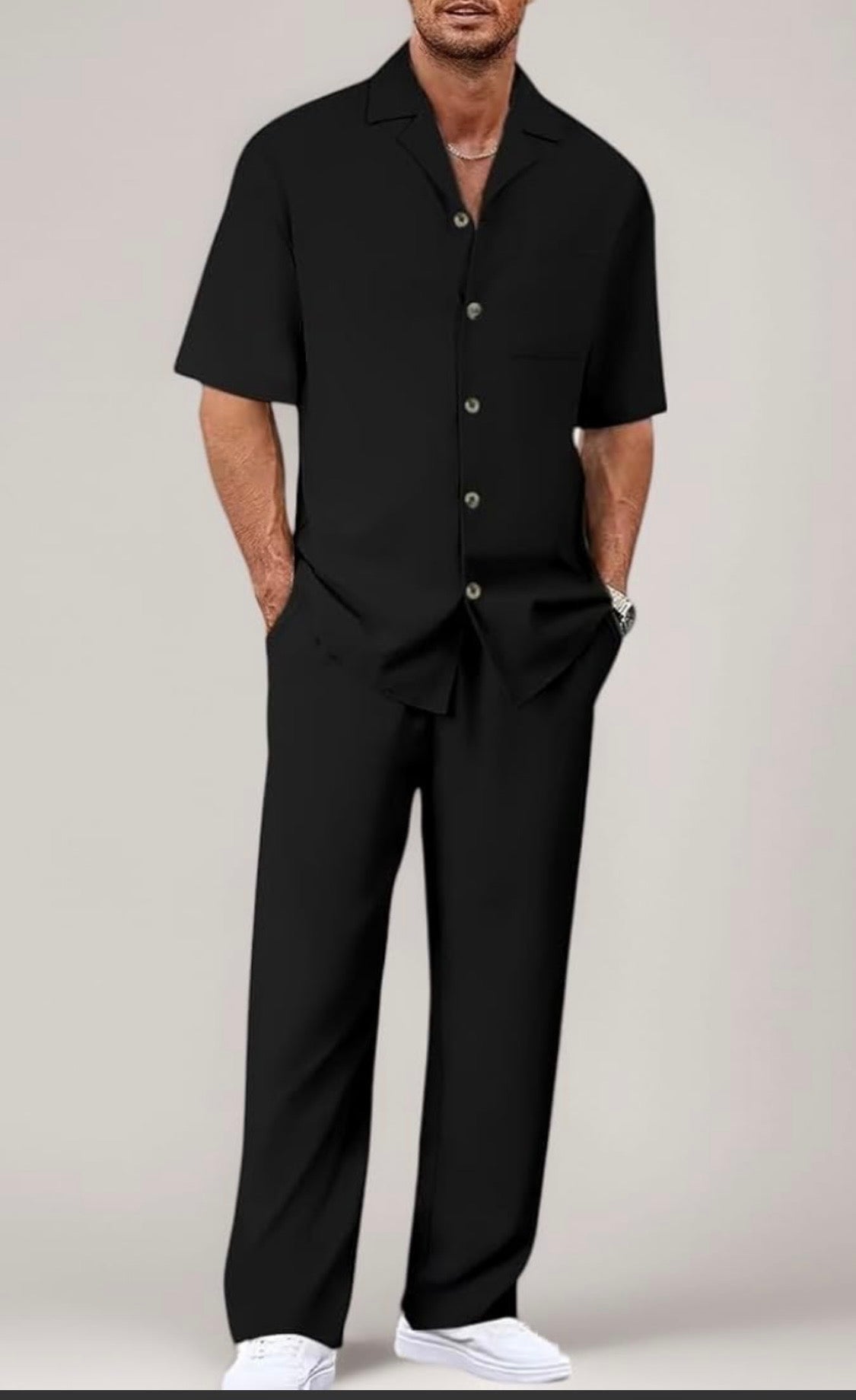 Raz Zar Black Colour Linen Half Sleeve Shirt With Lower Coord Set 990488
