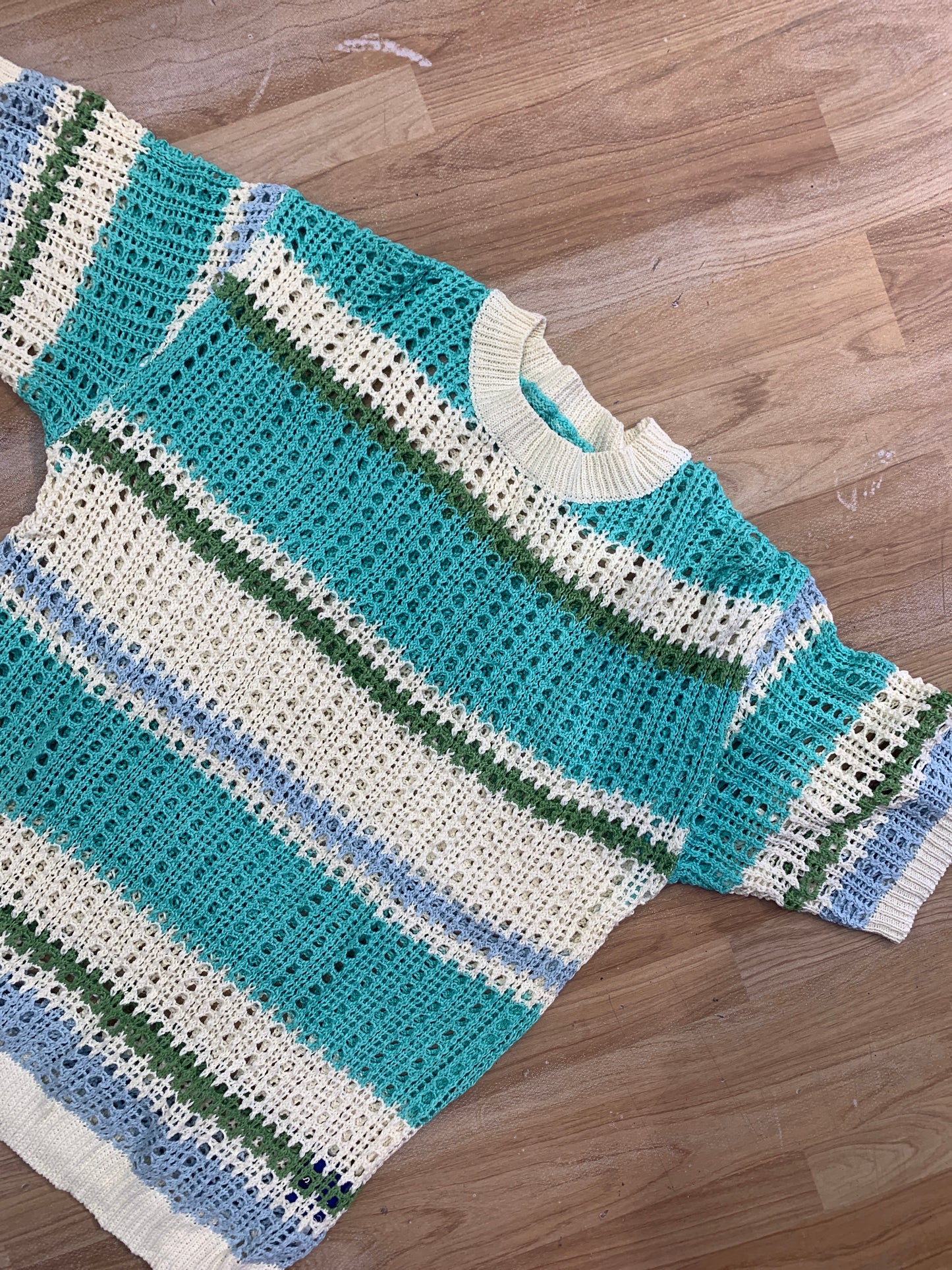 Crochet Tshirt Cream Green Colour Half sleeve Round Neck RK9006