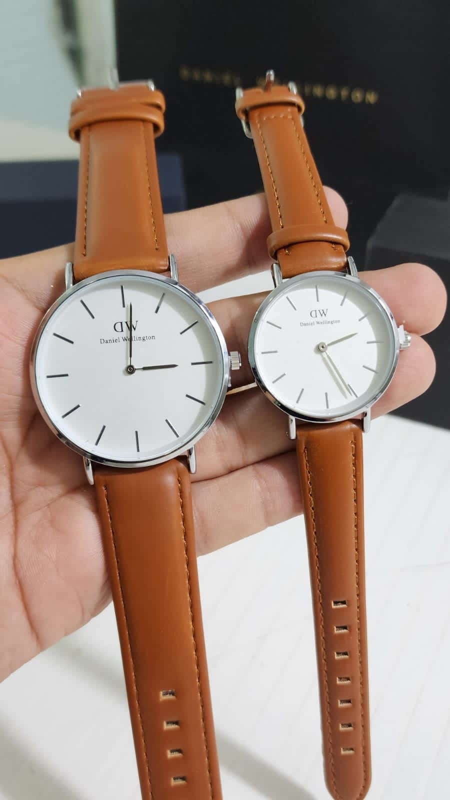 Tan Slim Strap White Dial Silver Ring Ladies Watch WD Watch 901407