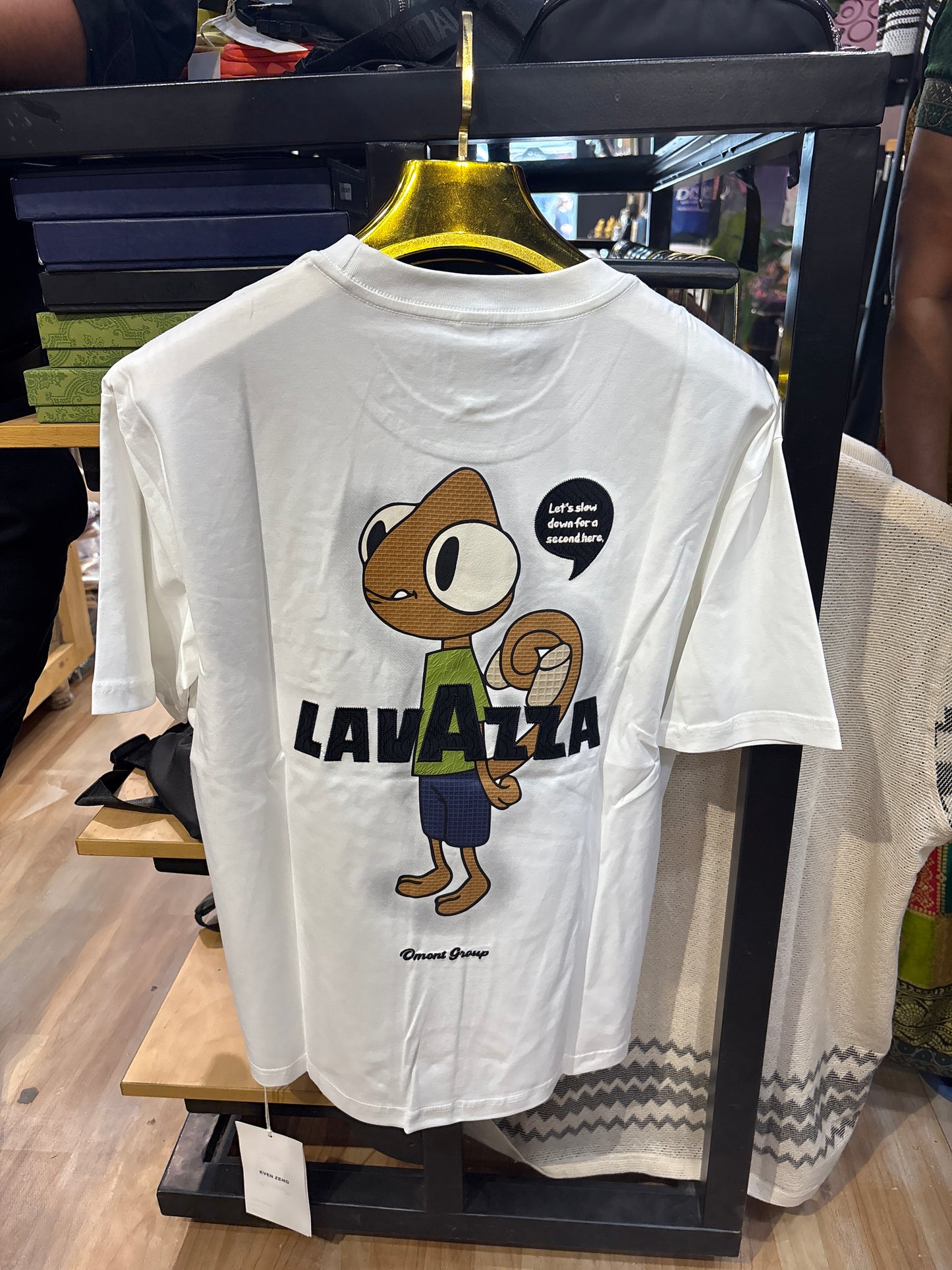 Even Zeng Lavazza White Colour Tshirt Monkey Back Print 8201