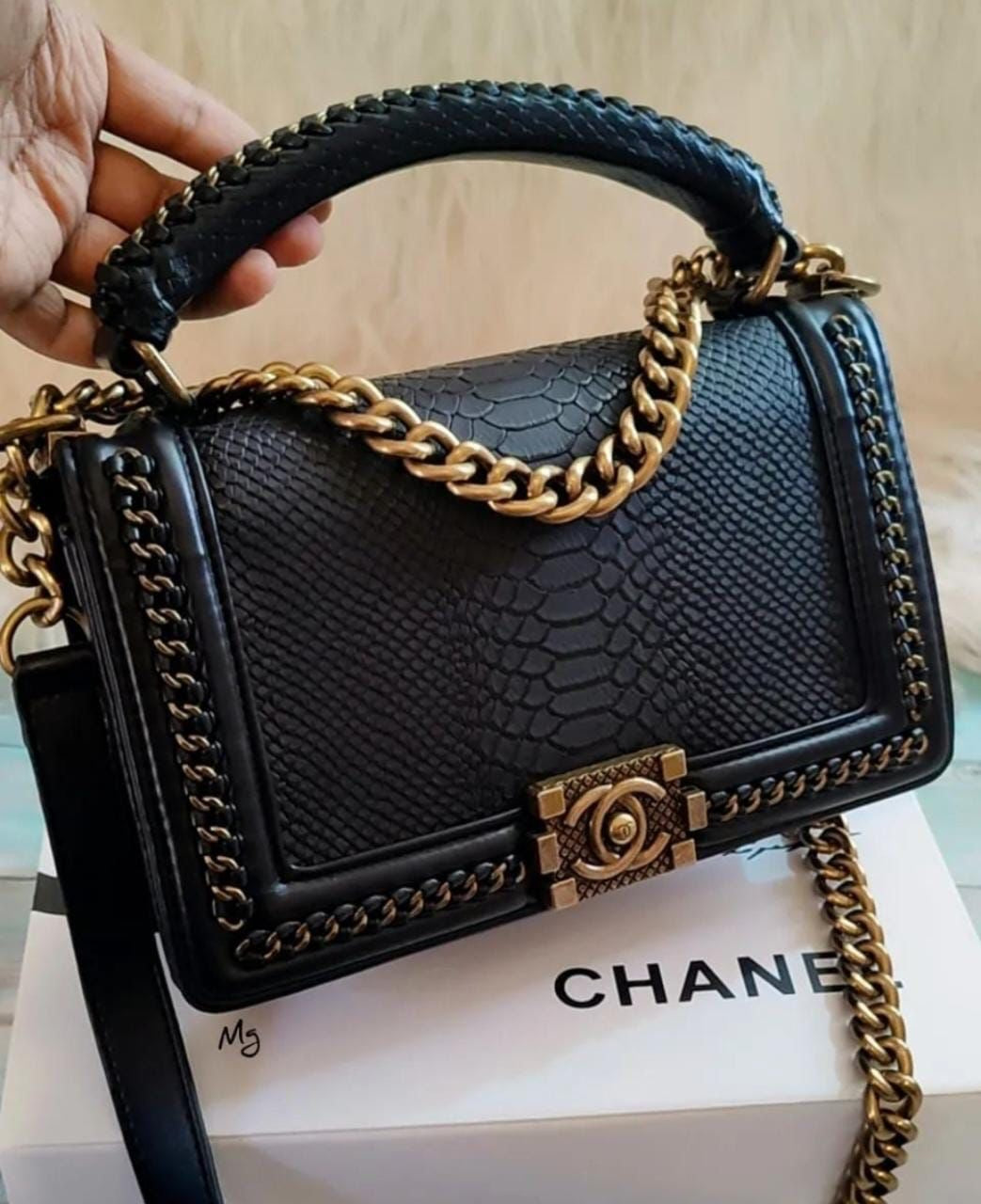 AHC CHA Black Gold Colour Heavy Quality Hand Bag With Side Sling 68914