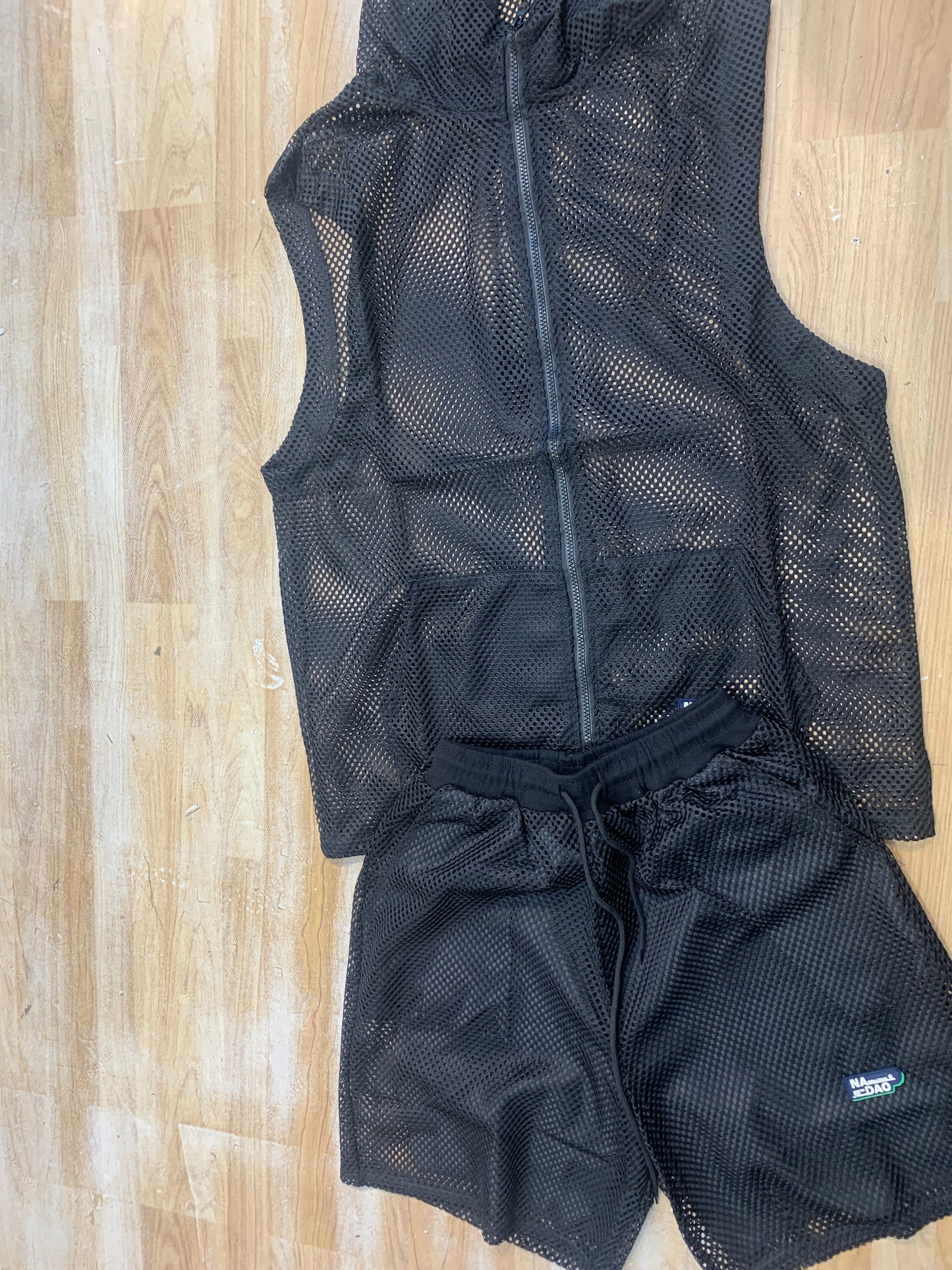 KAAIER Black Colour Net Hoodie Style Unisex Coord Set 989424