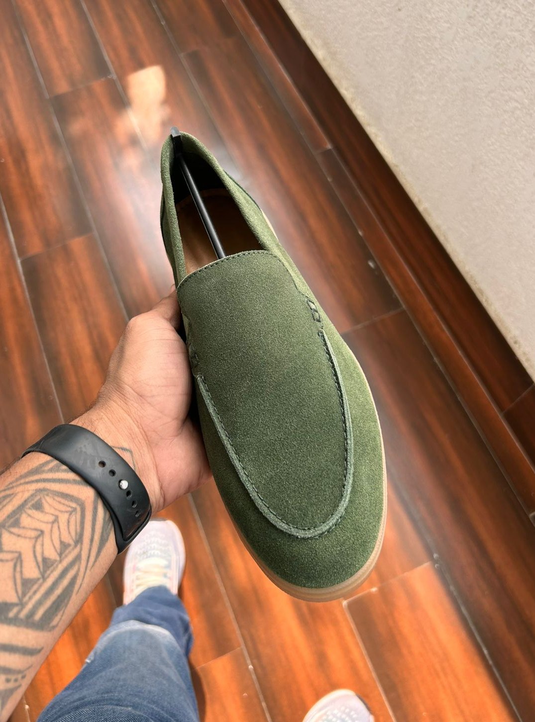LP Lor Olive Suede Leather Cream Sole Formal Loafer Shoes 4304