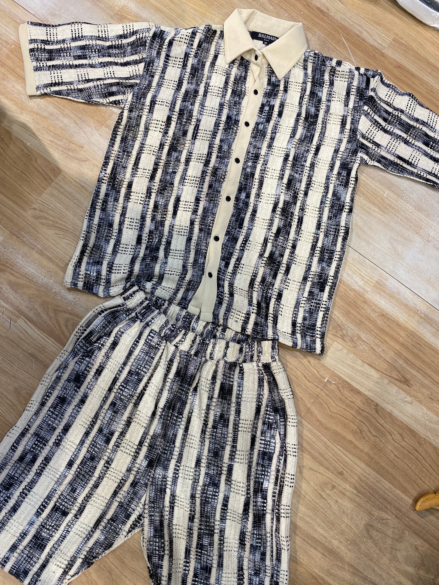 LAB Crochet White Black Coord Set Shirt & Short H2001