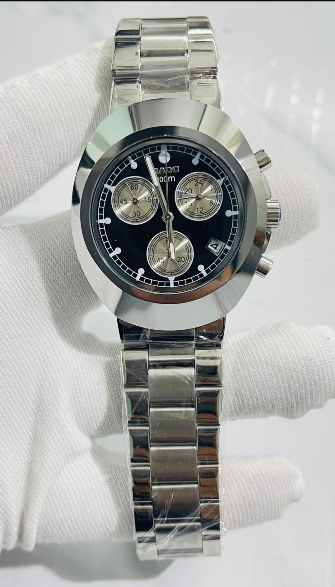 Dar Silver Chain Black Black Dial Chronograph Working Men Watch 990112