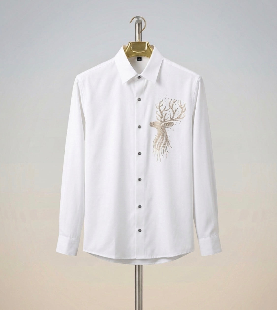 AQUARIUS White Colour Deer Gold Black Stud Design Premium Quality Full sleeve Shirt 991070