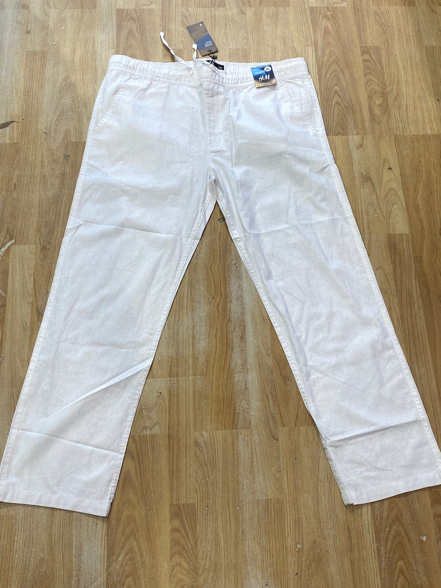 M.H White Colour Regular Fit Linen Pant 988893