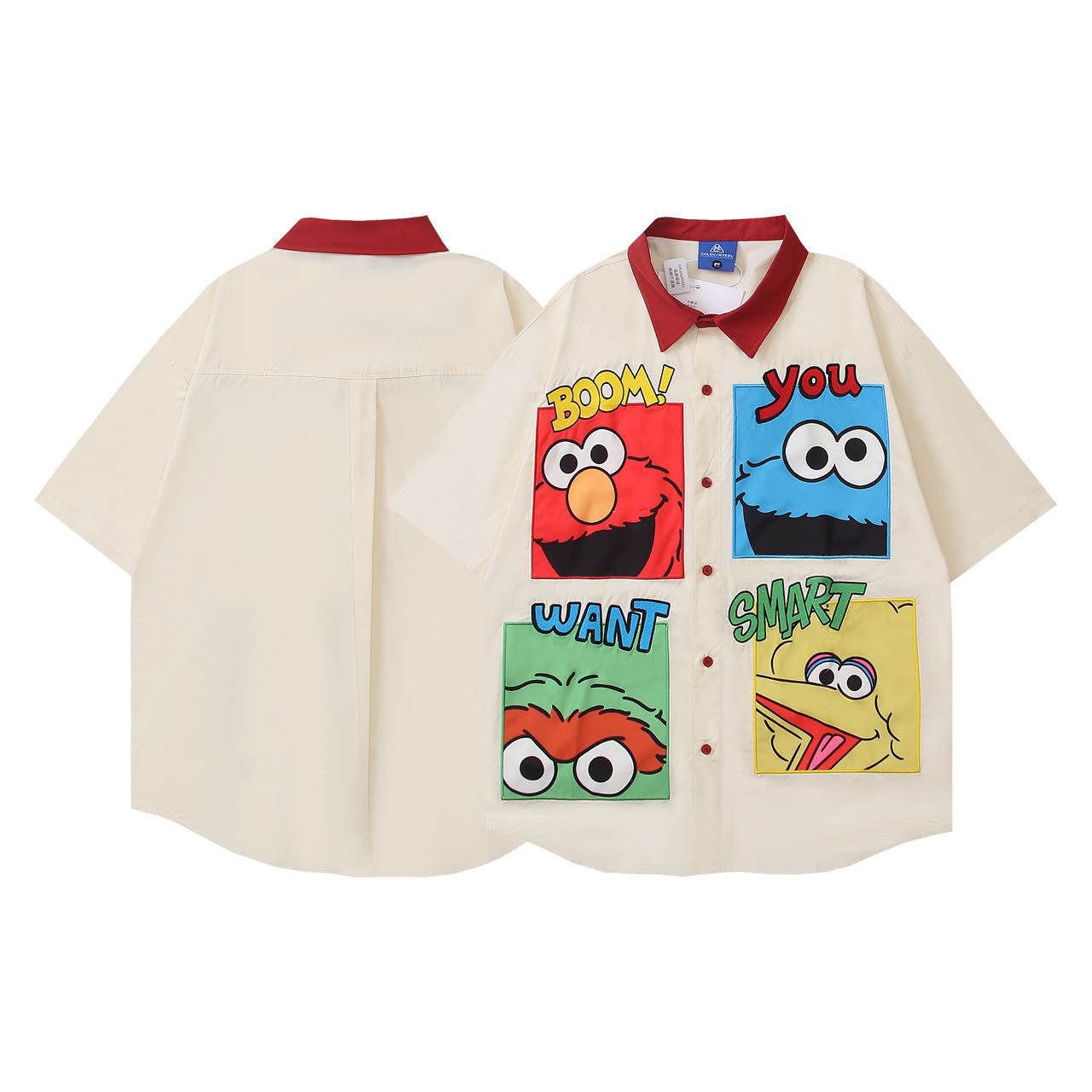 CHLEN RTEEL Cream Red Blue Yellow Green Colour Cartoon Print Boom You Want Smart Baggy Size Premium Shirt HY213
