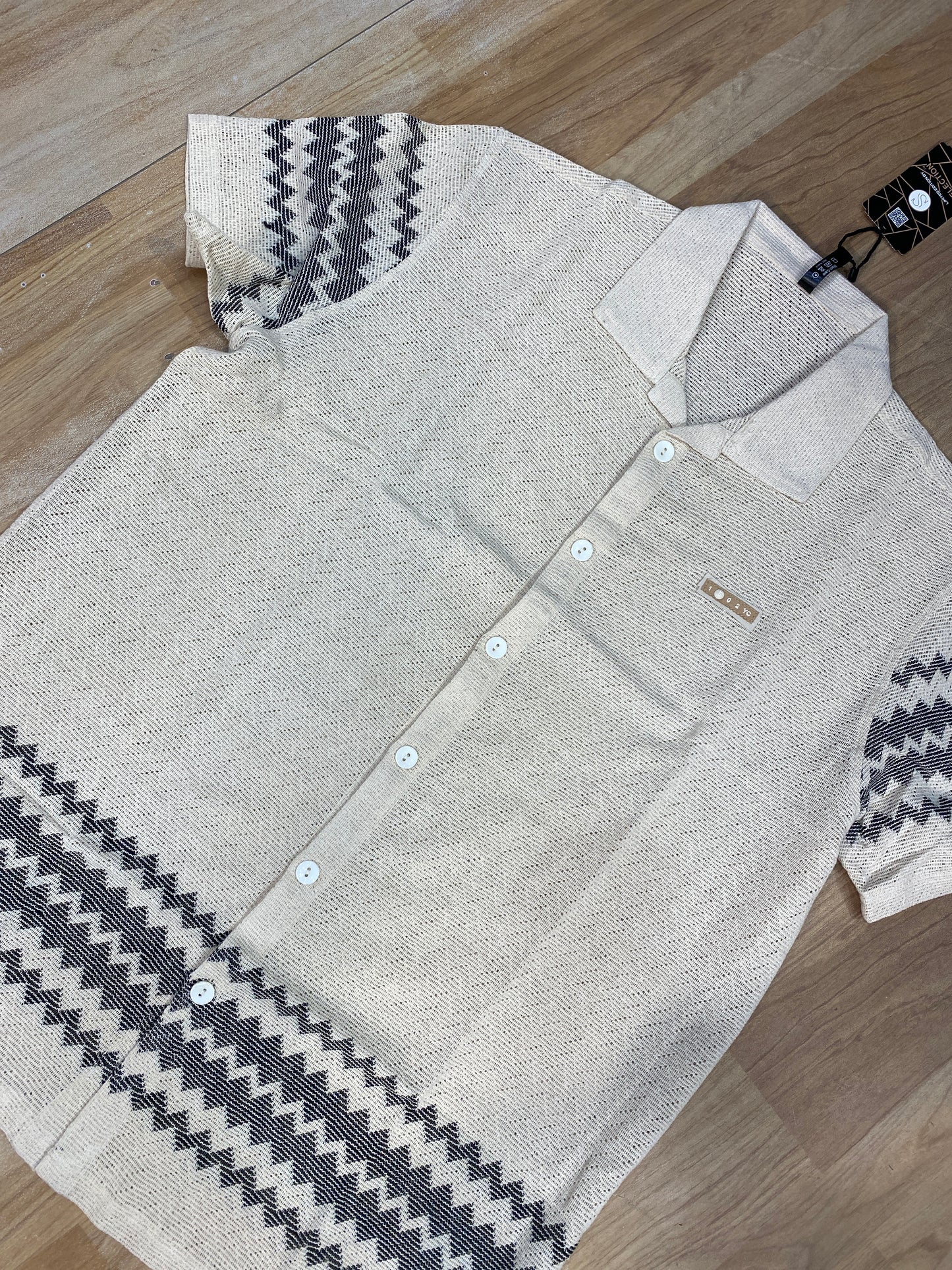 Selection Crotchet shirt half sleeve beige black colour 654985