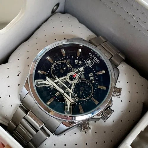 GAT TAG Silver Chain Black Dial Chrono Watch for Men 991457