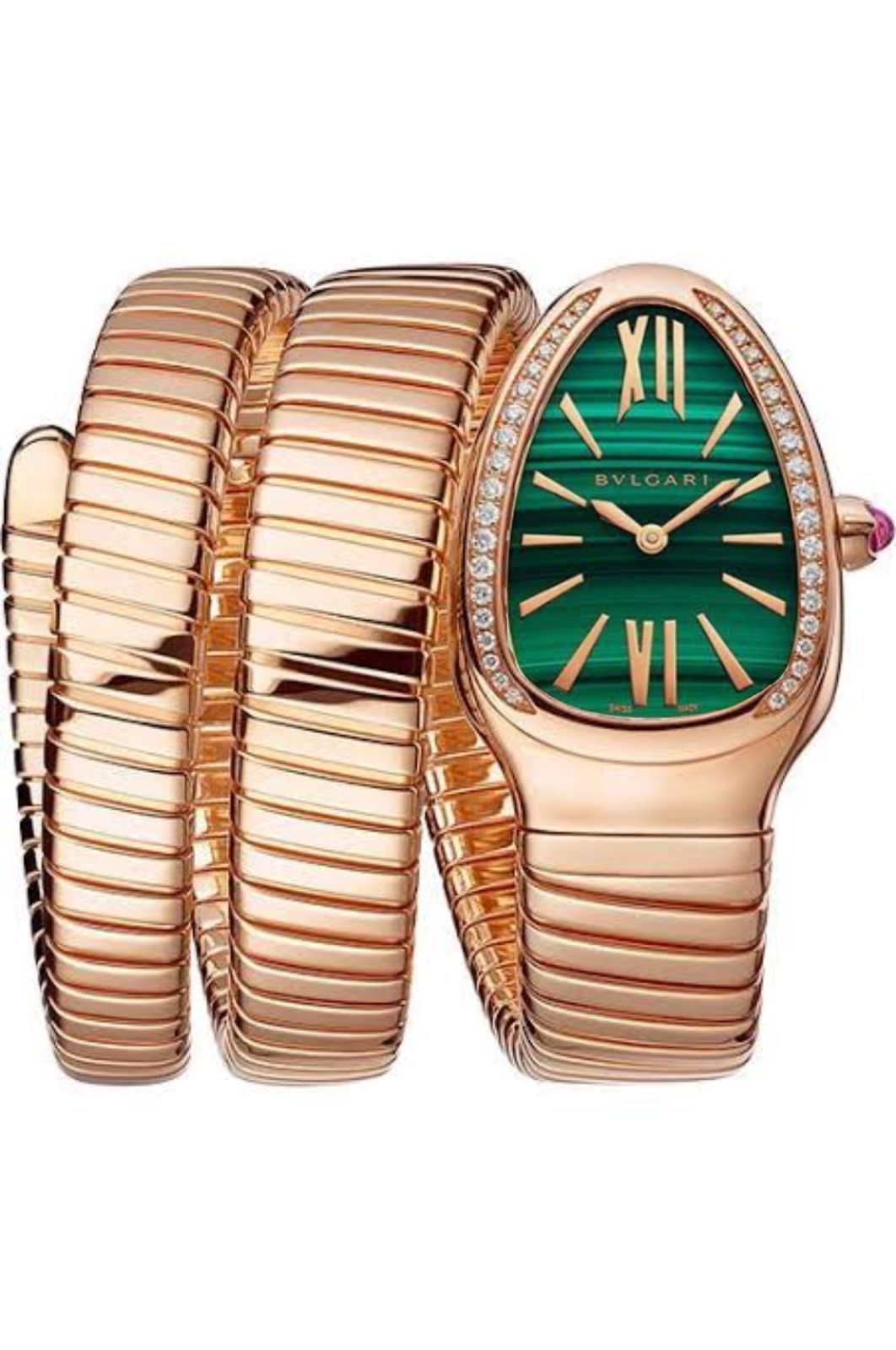 LVB Copper Snake Chain Ladies Stud Green Black Dial Watch 988949