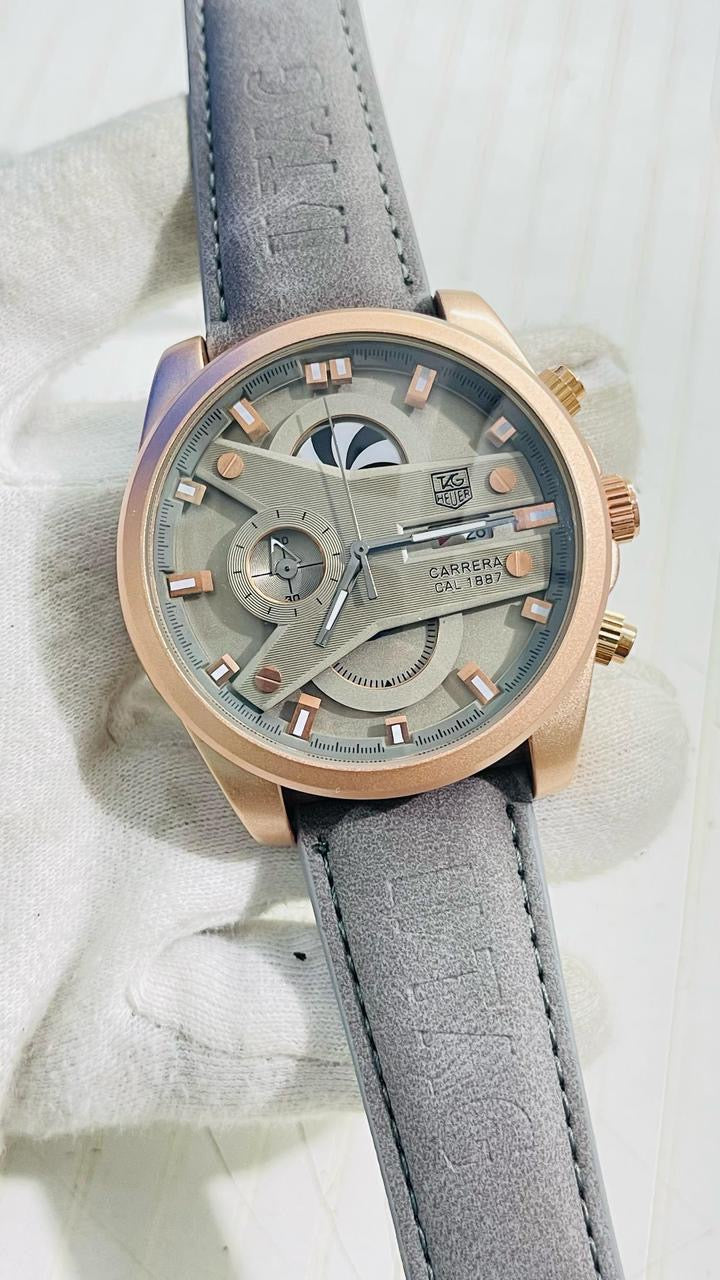 Gat Grey Leather Strap Grey Dial Copper Ring Men’s Watch 988805
