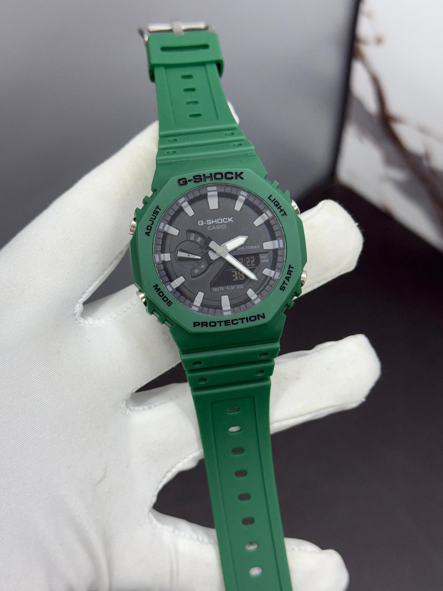 Hsg Green Silicone Strap Green Dial Water resistant Sports Men Watch 989435