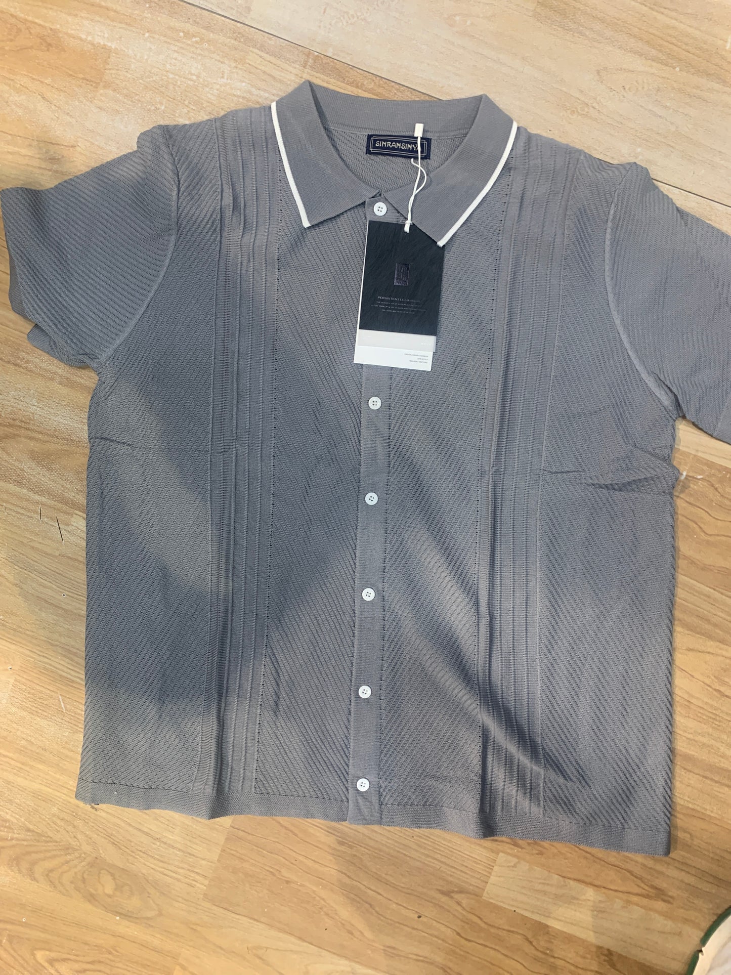 Sinransinya Grey Colour With knitted Designs Premium Quality Collar shirt 168