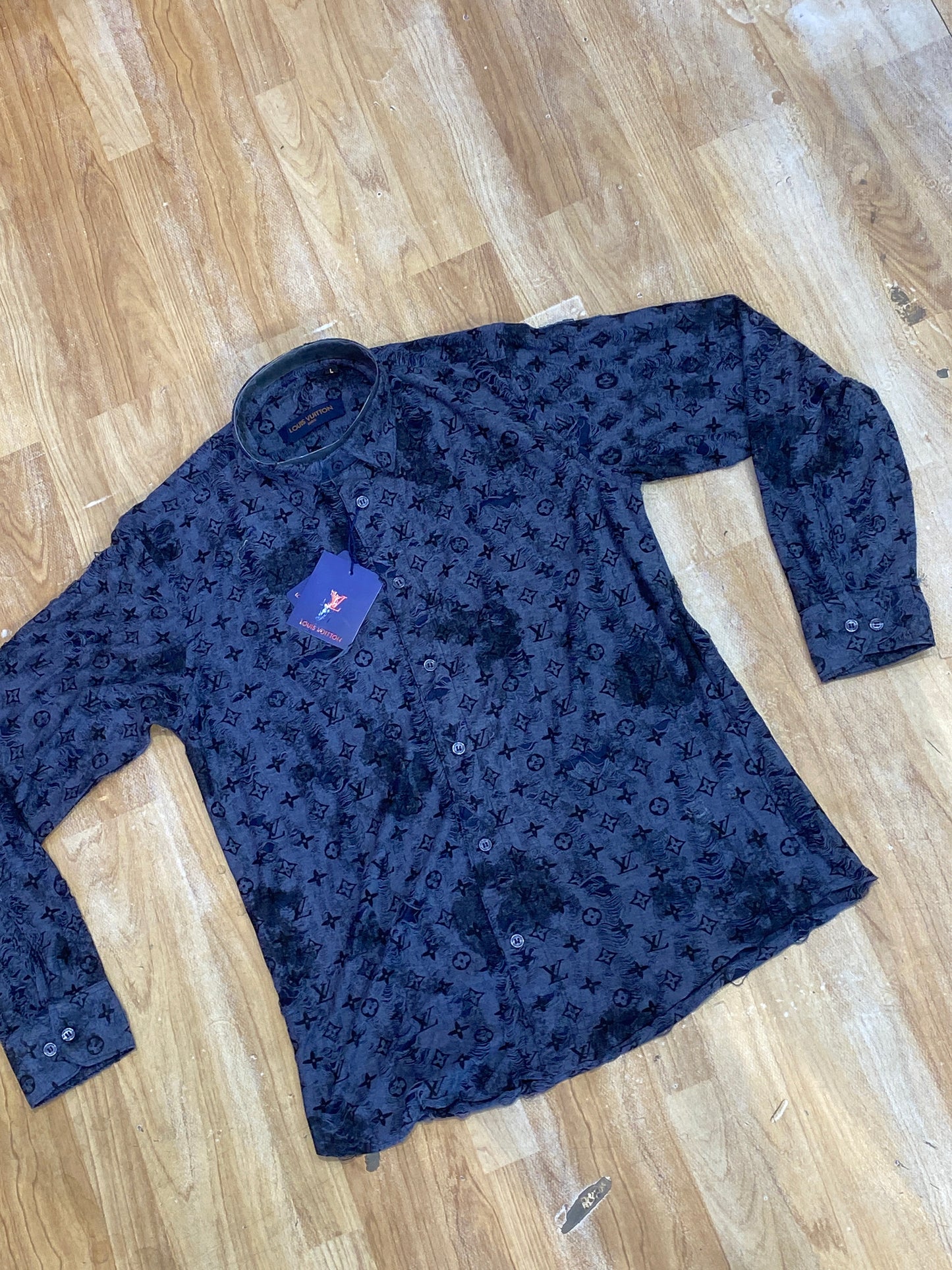 Uol Blue Black Colour Rugged Monogram Print Premium Quality Shirt 988883