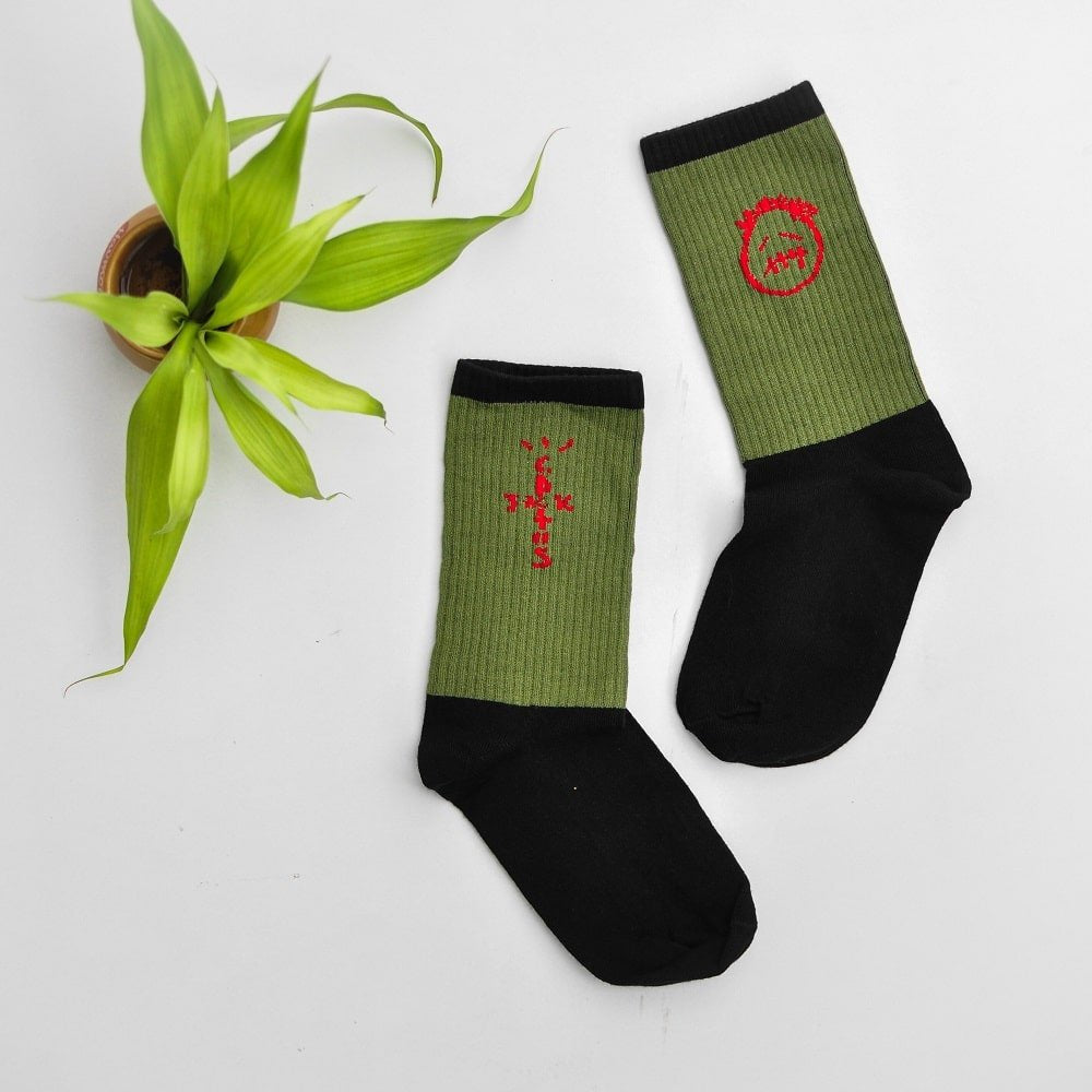 BR JACK CACTUS Green Black Colour With Red Print Premium Quality Full Socks 990081