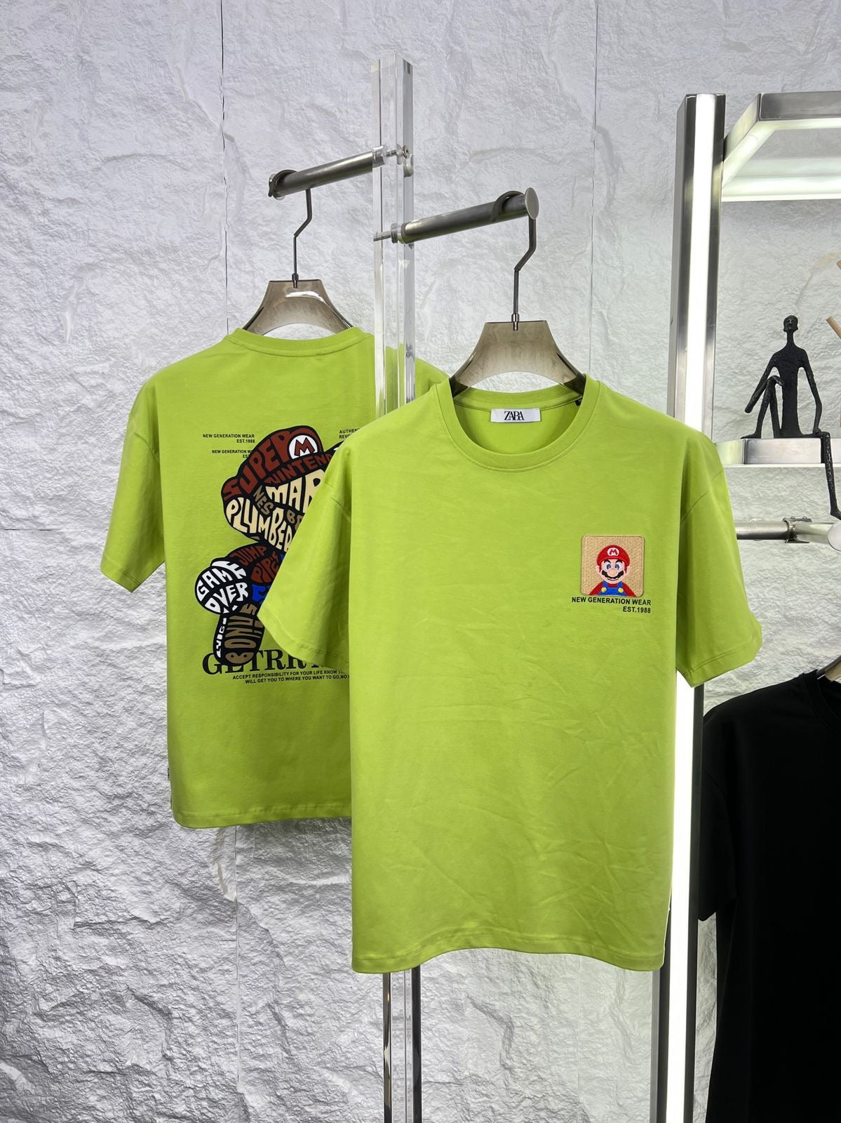 Raz Zar Black Colour EST.1988 Mario Back Print T-Shirt 5584