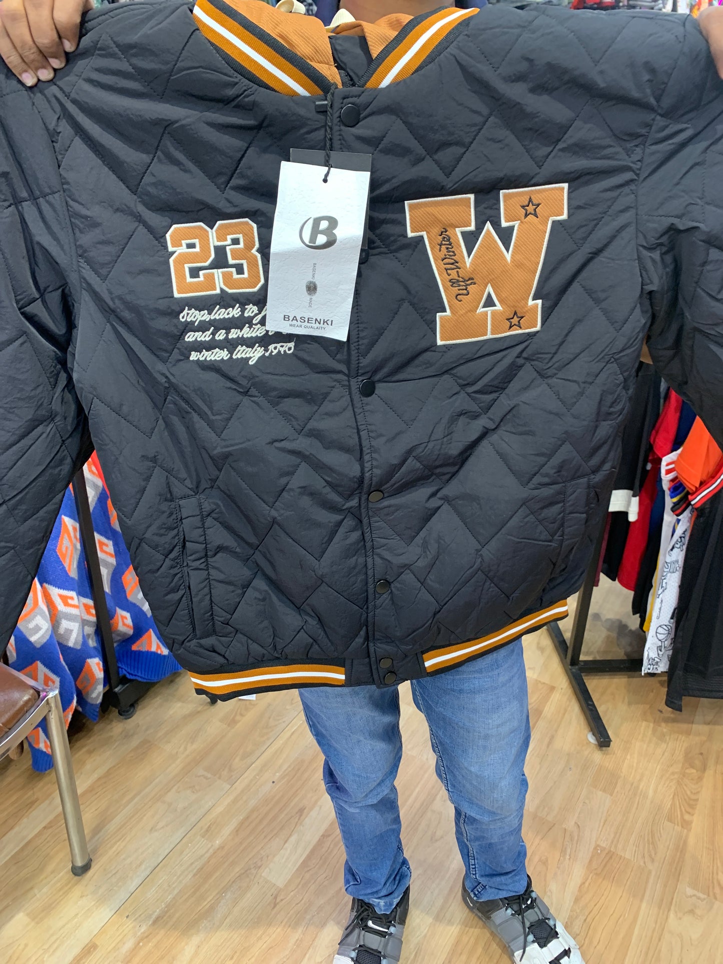 Uff-Winter Black Colour With Crarame Embroidery Design Premium Quality Varsity Jacket 67714