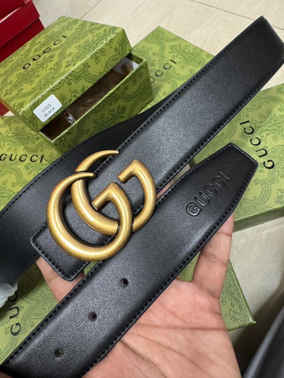CUG GUC Gold Buckle Black Strap Premium Quality Imported Unisex Belt 990658
