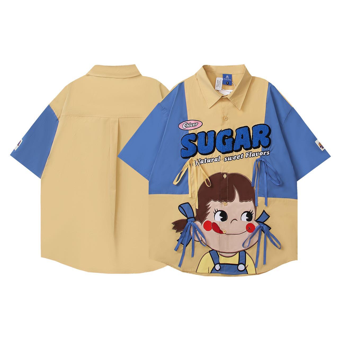 CHLEN RTEEL Yellow Blue Colour Cartoon Print Sugar Baggy Size Premium Shirt HY221