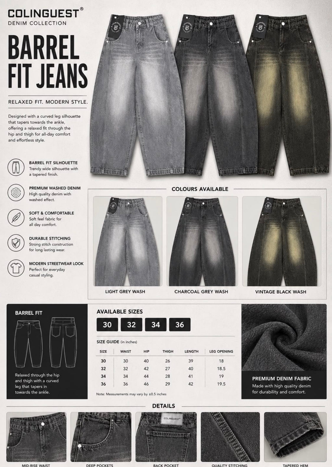 Colin Guest Light Grey Colour Premium Quality Barrel Fit Men’s Jeans 990883