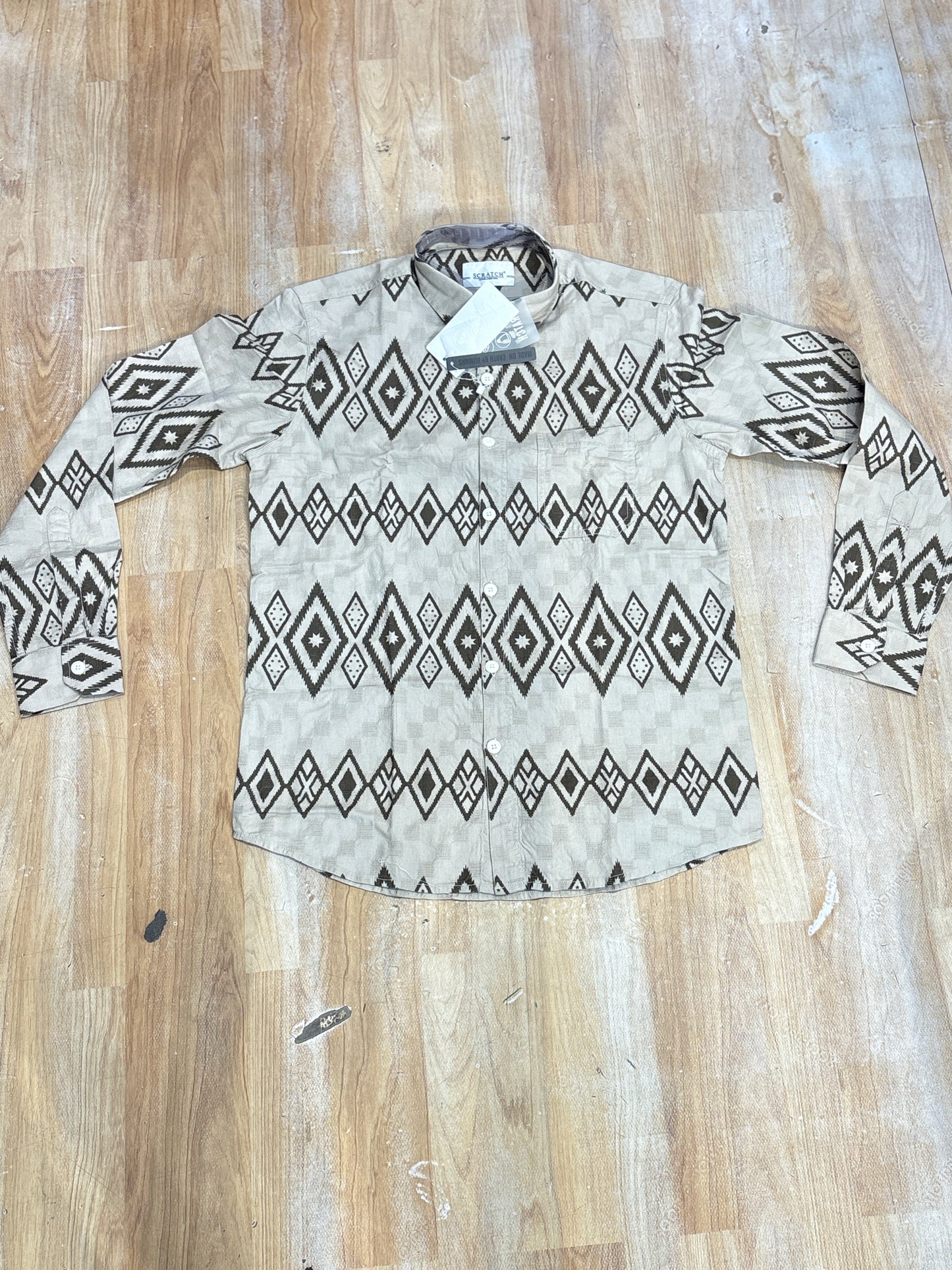 Scratch Beige Brown Colour Print Full Sleeve Shirt 00074615