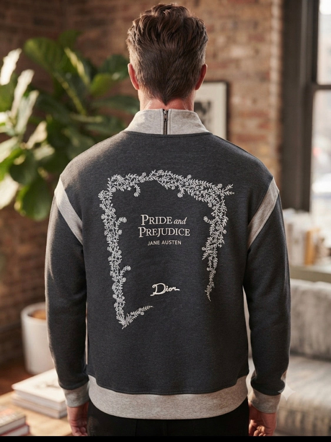 OID DIO Black Grey Colour Pride and Prejudice Embroidery Premium Quality Unisex Cardigan 26322-A