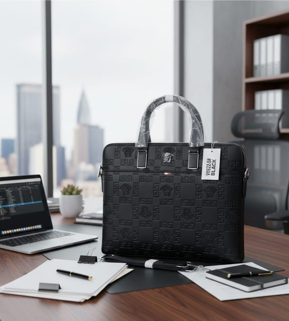 Rev Black Colour Silver Buckle Multi Zip Laptop Bag V6622-5#