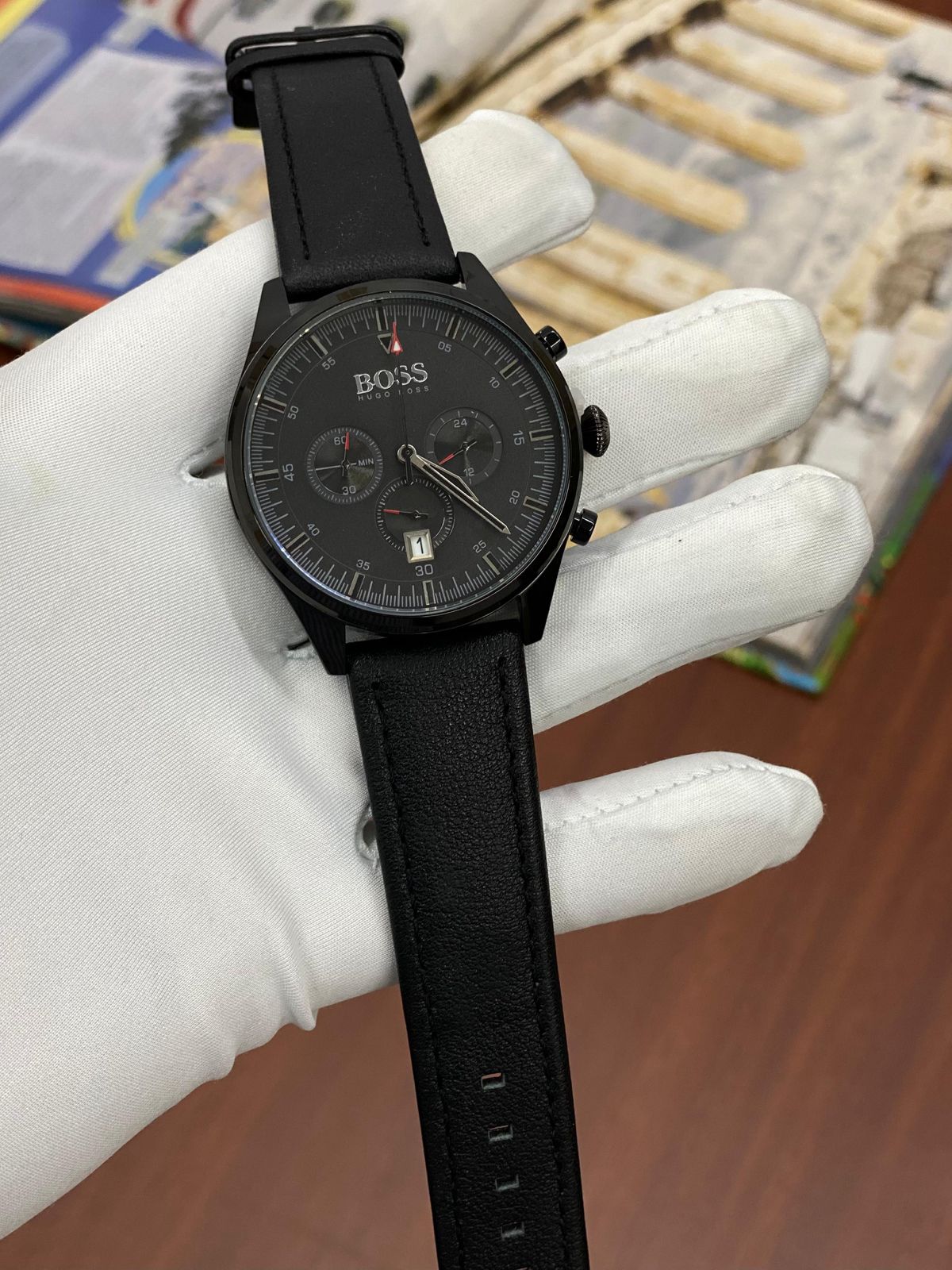 SOB BOS Black Leather Strap Black Dial Men’s Watch 988321