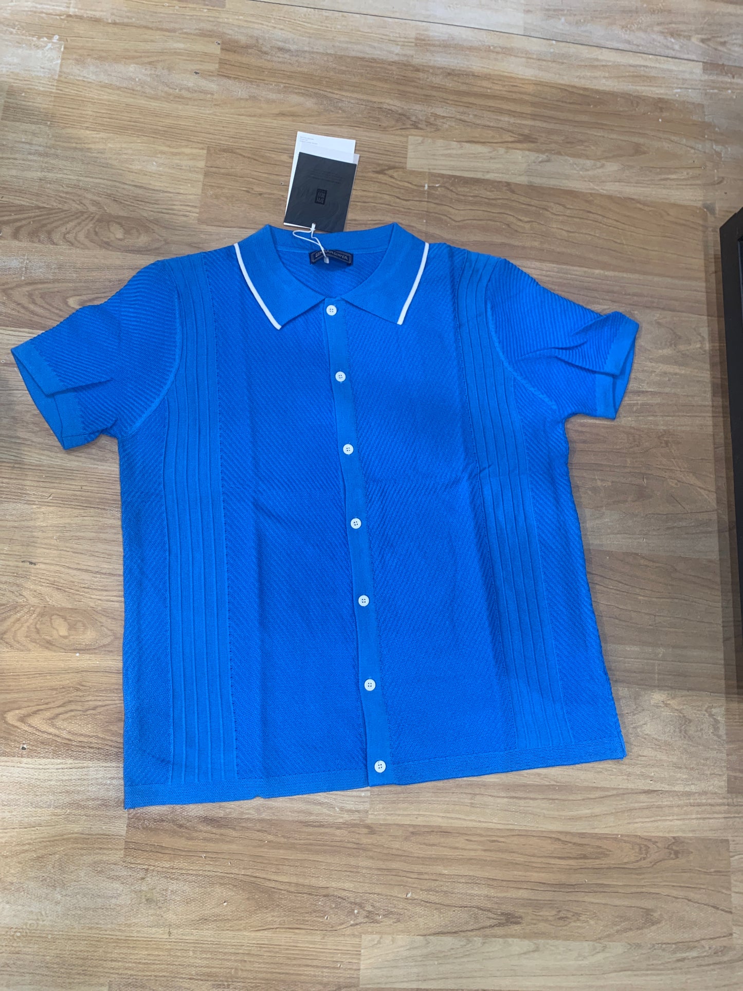 Sinransinya Blue Colour With knitted Designs Premium Quality Collar shirt 168