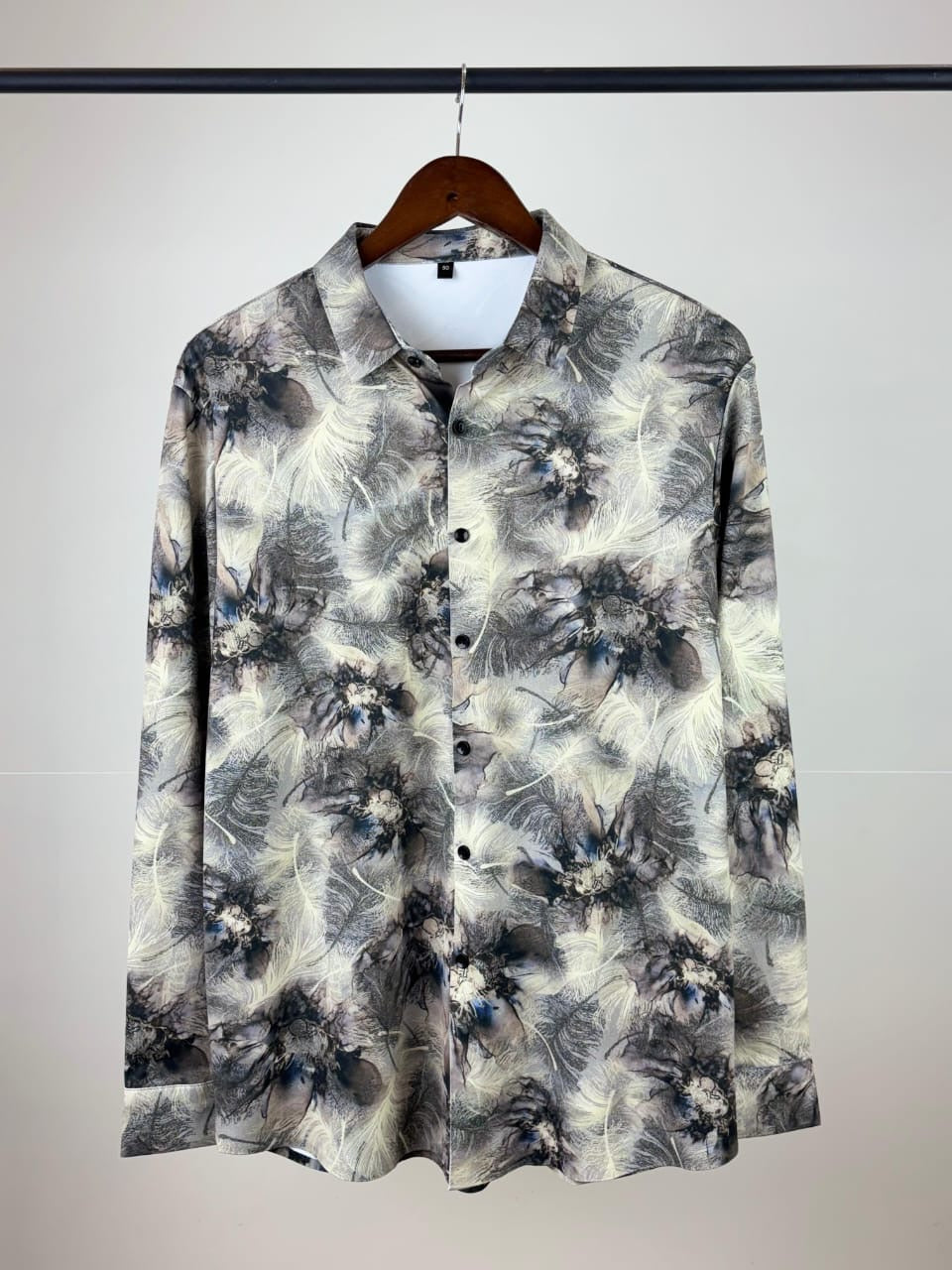 Cream Beige Brown Printed Full Sleeve Stichless Strachable Shirt 8602