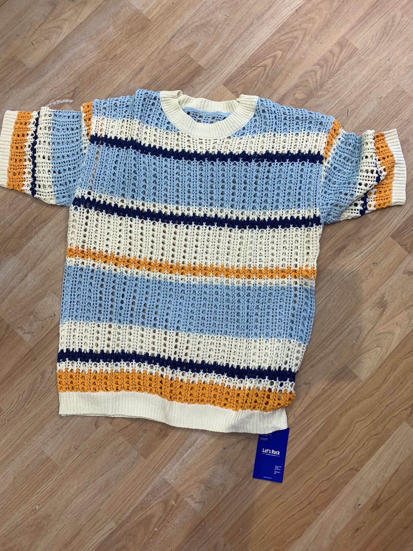 Crochet Tshirt Cream Blue Colour Half sleeve Round Neck RK9006