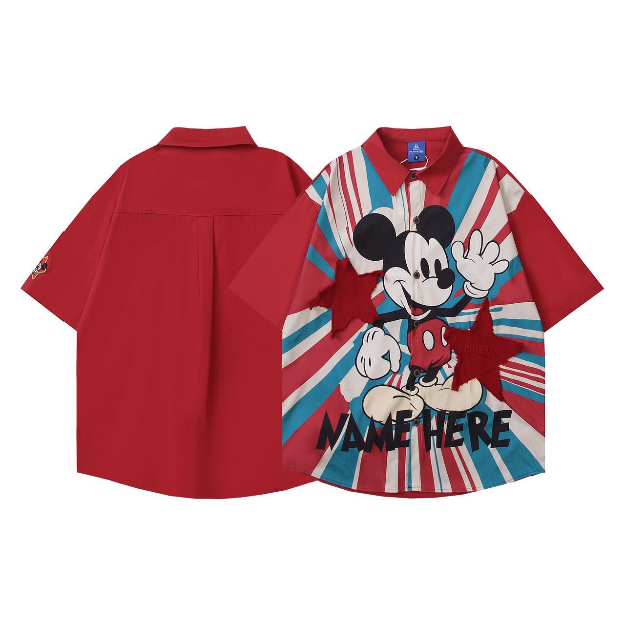 CHLEN RTEEL Red Cream Green Colour Micky Print Name Were Baggy Size Premium Shirt HY209