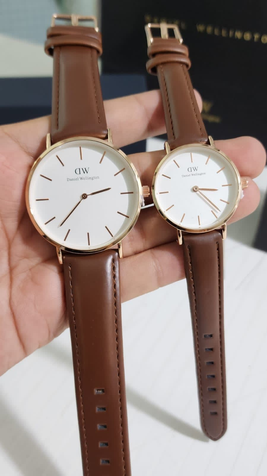 Brown Slim Strap White Dial Copper Ring Ladies Watch WD Watch 901404