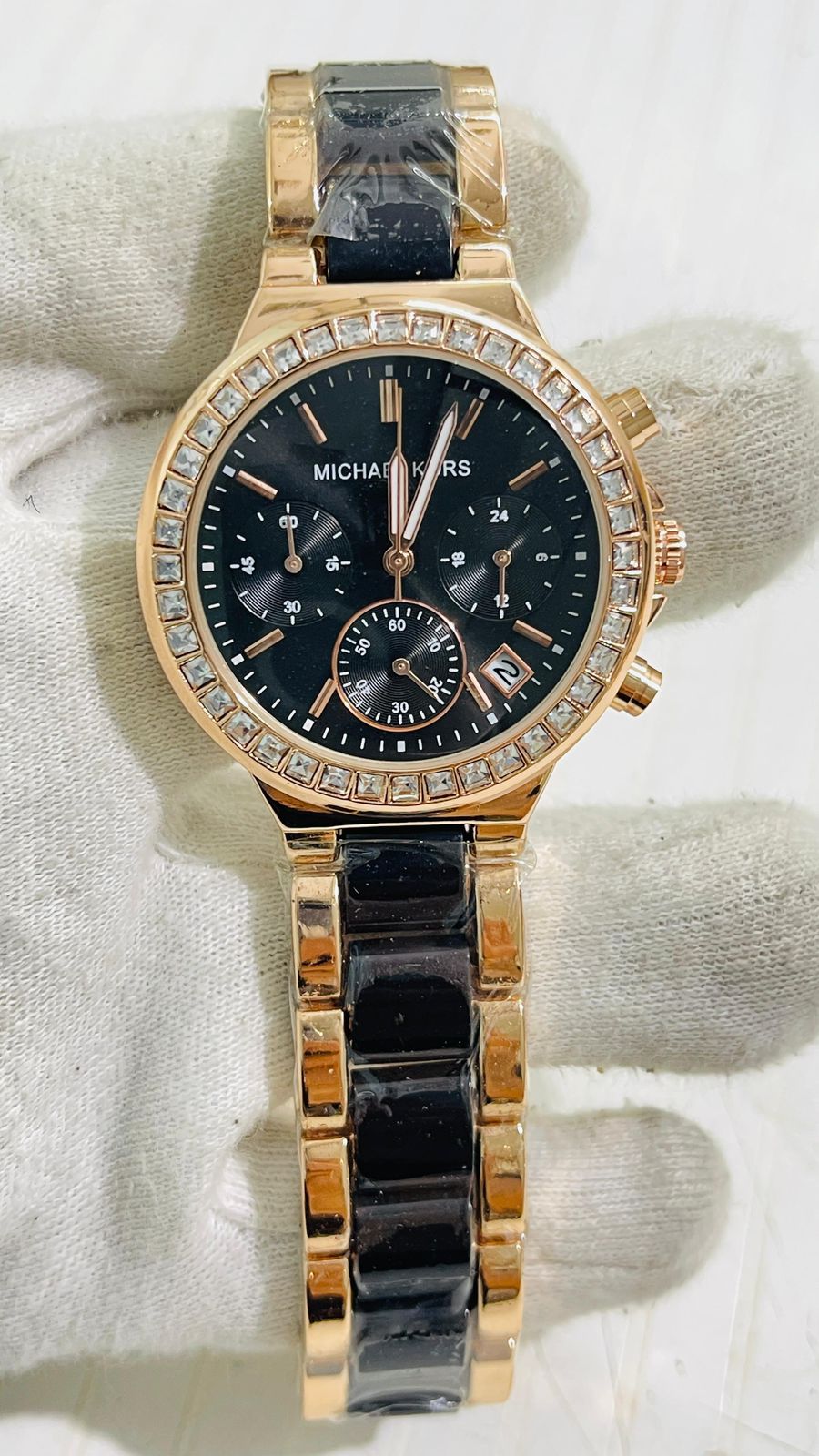 Cim Copper Black Chain Black Dial Studed Ladies Watch 989361